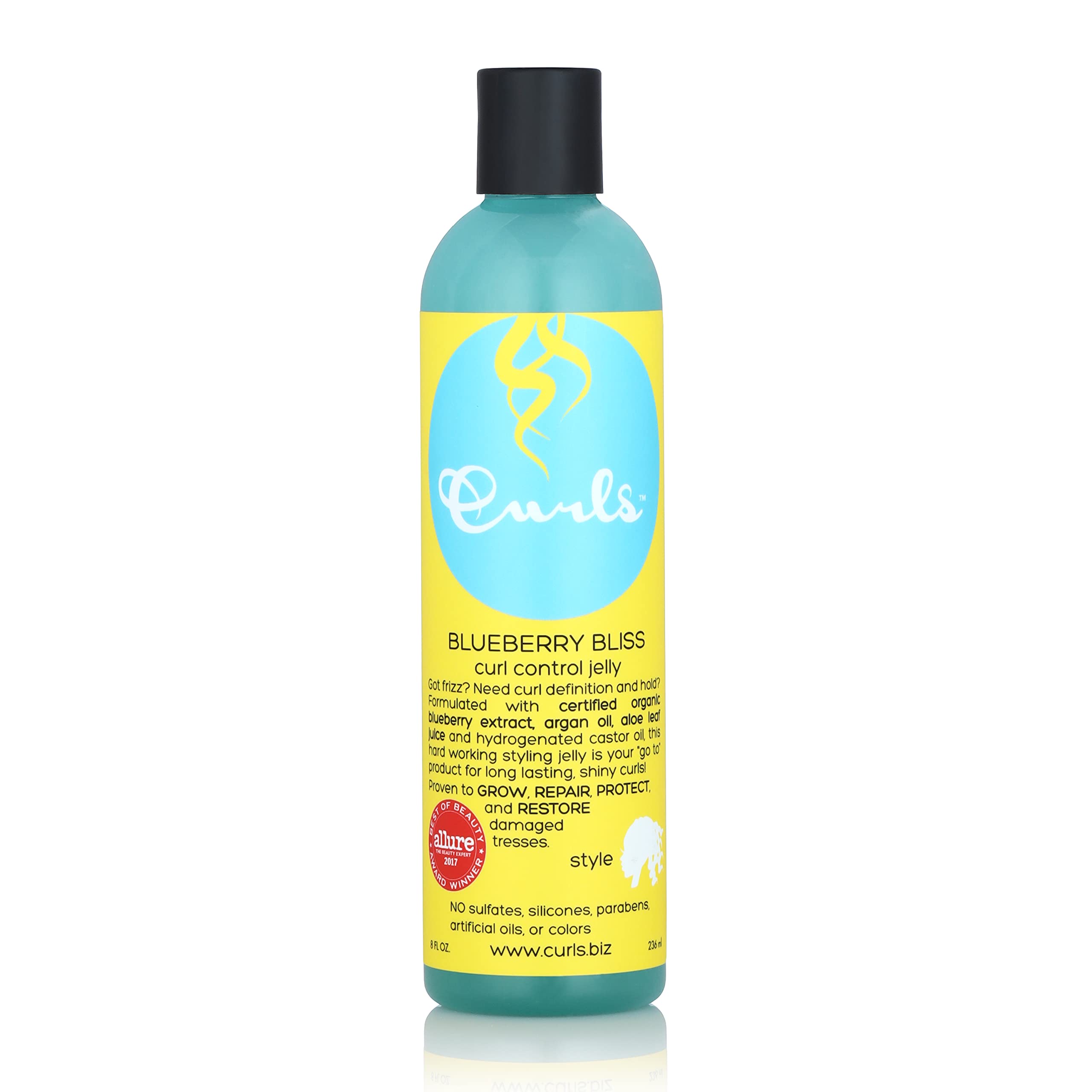 Curls Blueberry Bliss Control Jelly bottle pour delivering smooth, defined curls.