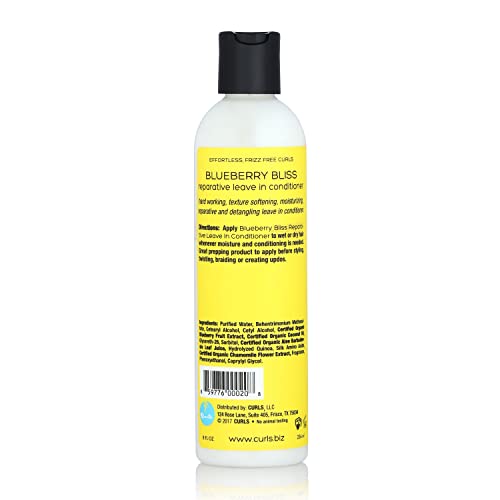 Curls Blueberry Bliss leave-in pump application ready for styling prep.
