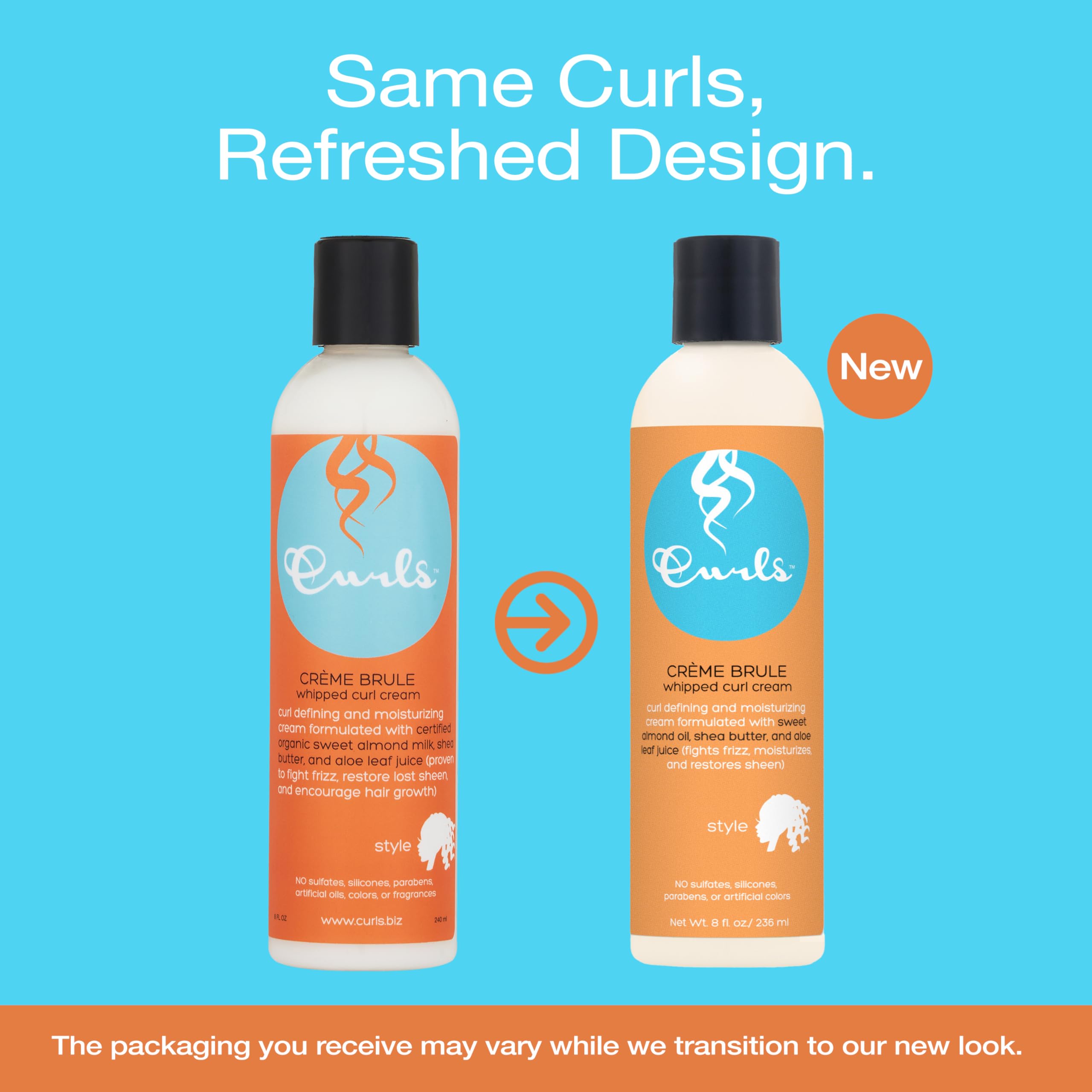 Curls Crème Brule whipped cream applied to textured hair for defined waves.