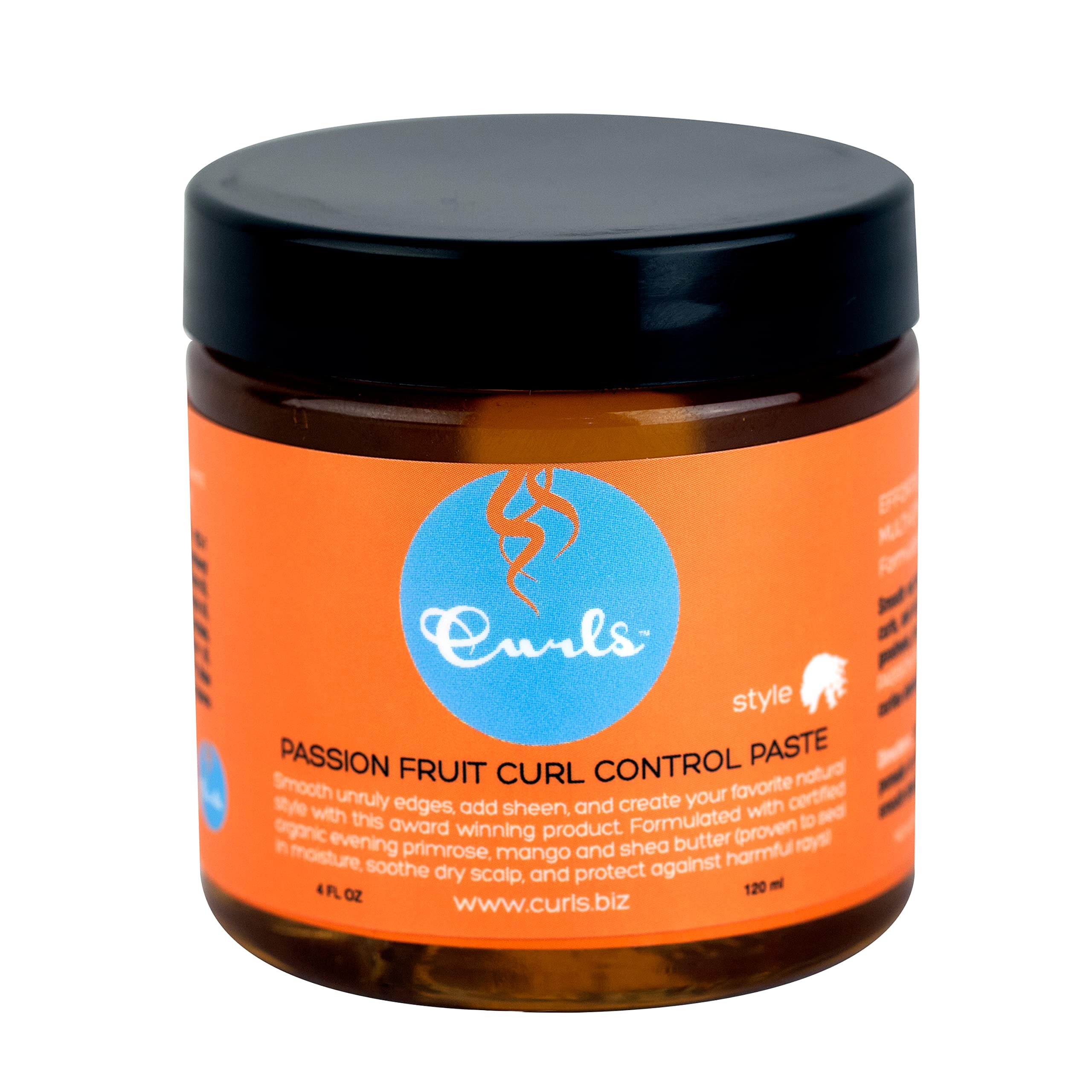 Curls Passion Fruit Control Paste bottle close-up for smooth edges