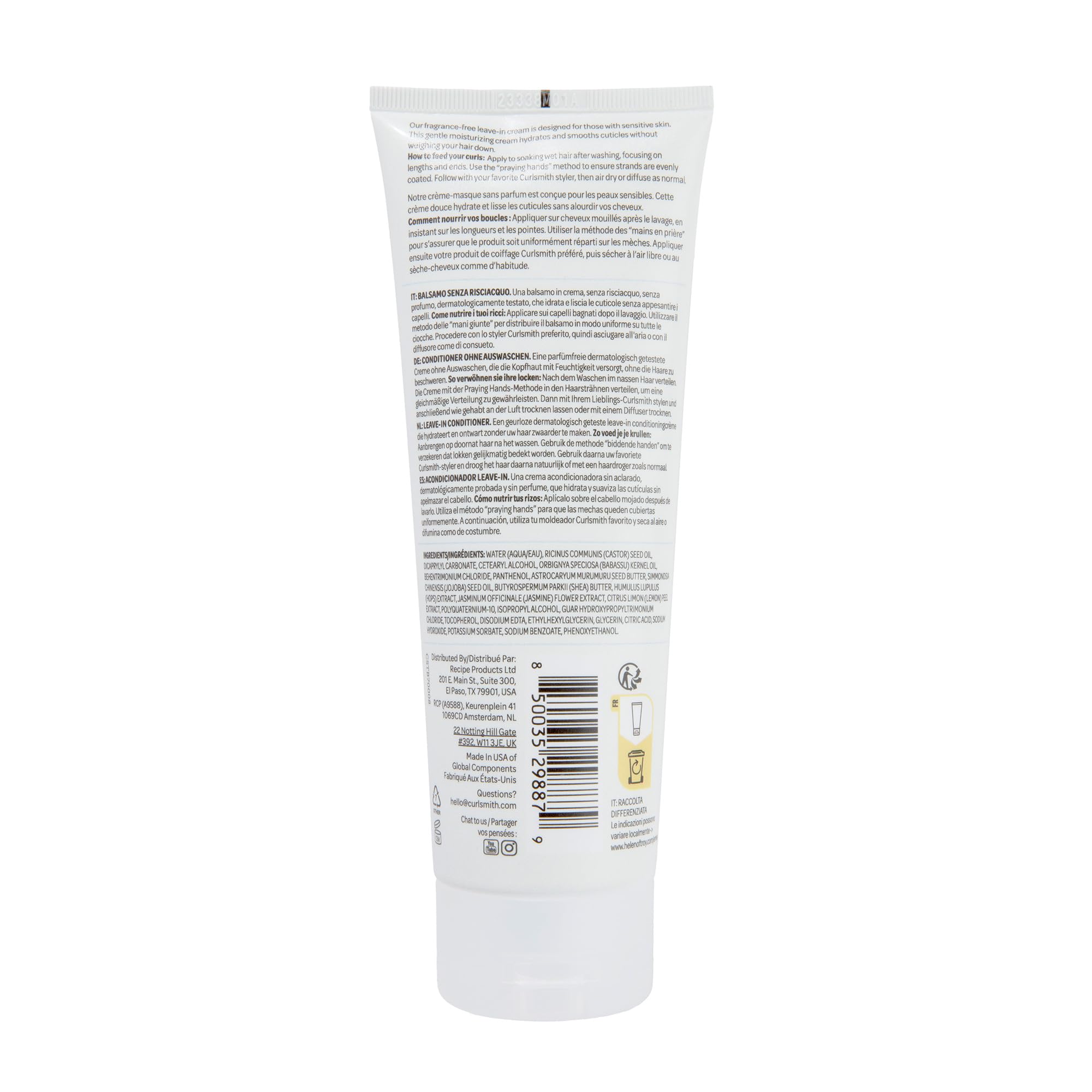 Air-dry styling using fragrance-free leave-in as base for curls.