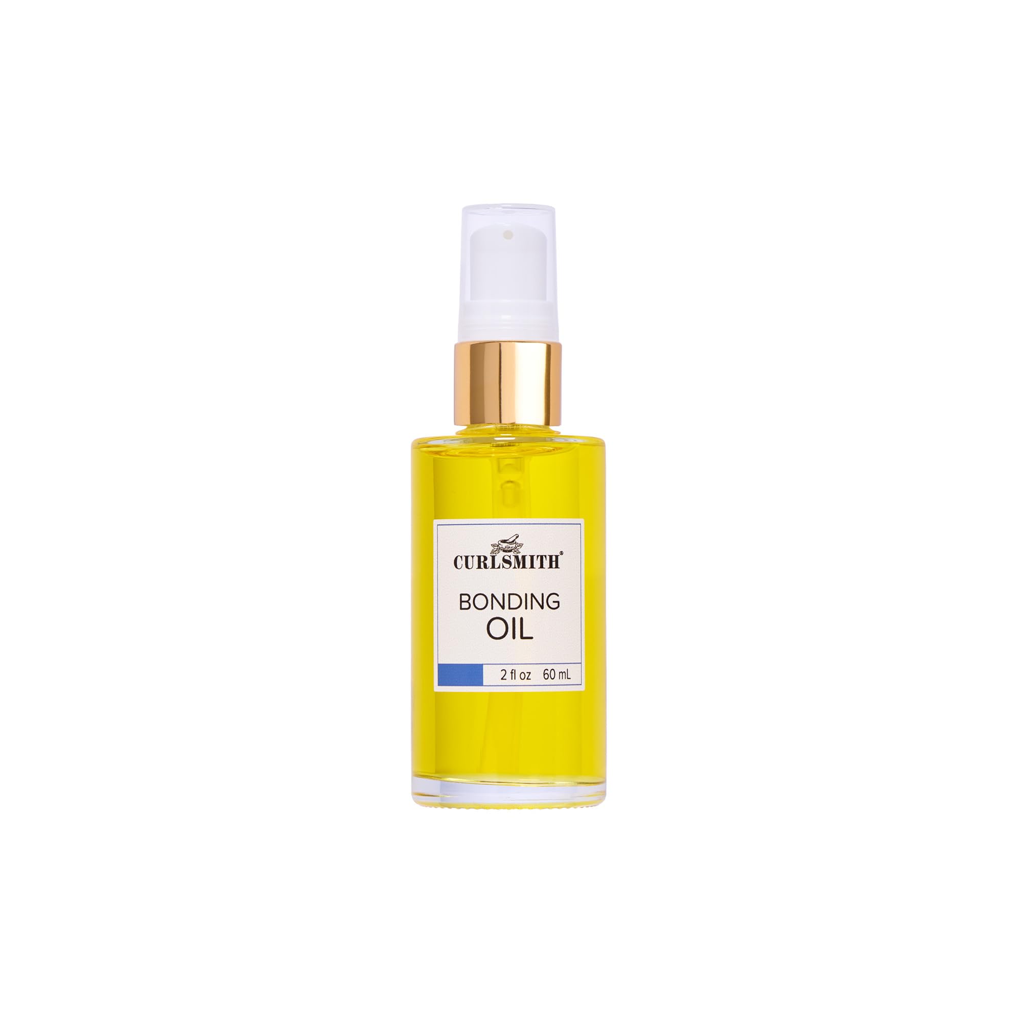 Curlsmith Bonding Oil bottle showing weightless finishing option for all hair types.