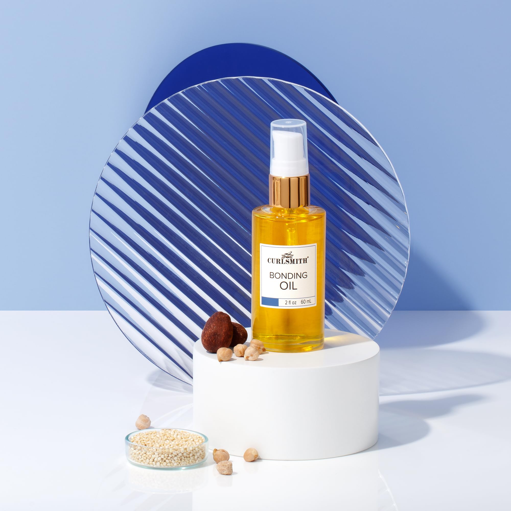 Curlsmith Bonding Oil label emphasizing vegan and cruelty-free credentials.