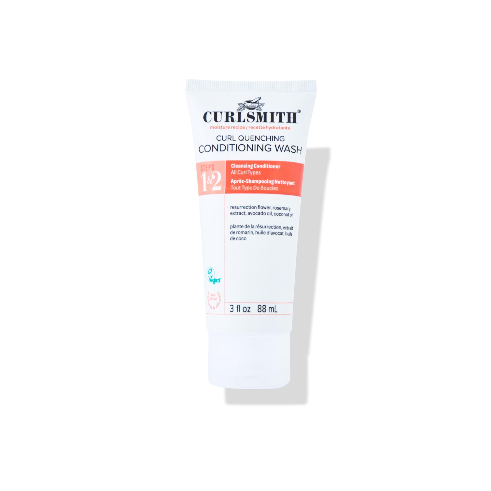 CURLSMITH Curl Quenching Co-Wash muestra la botella y su aplicador para limpieza suave