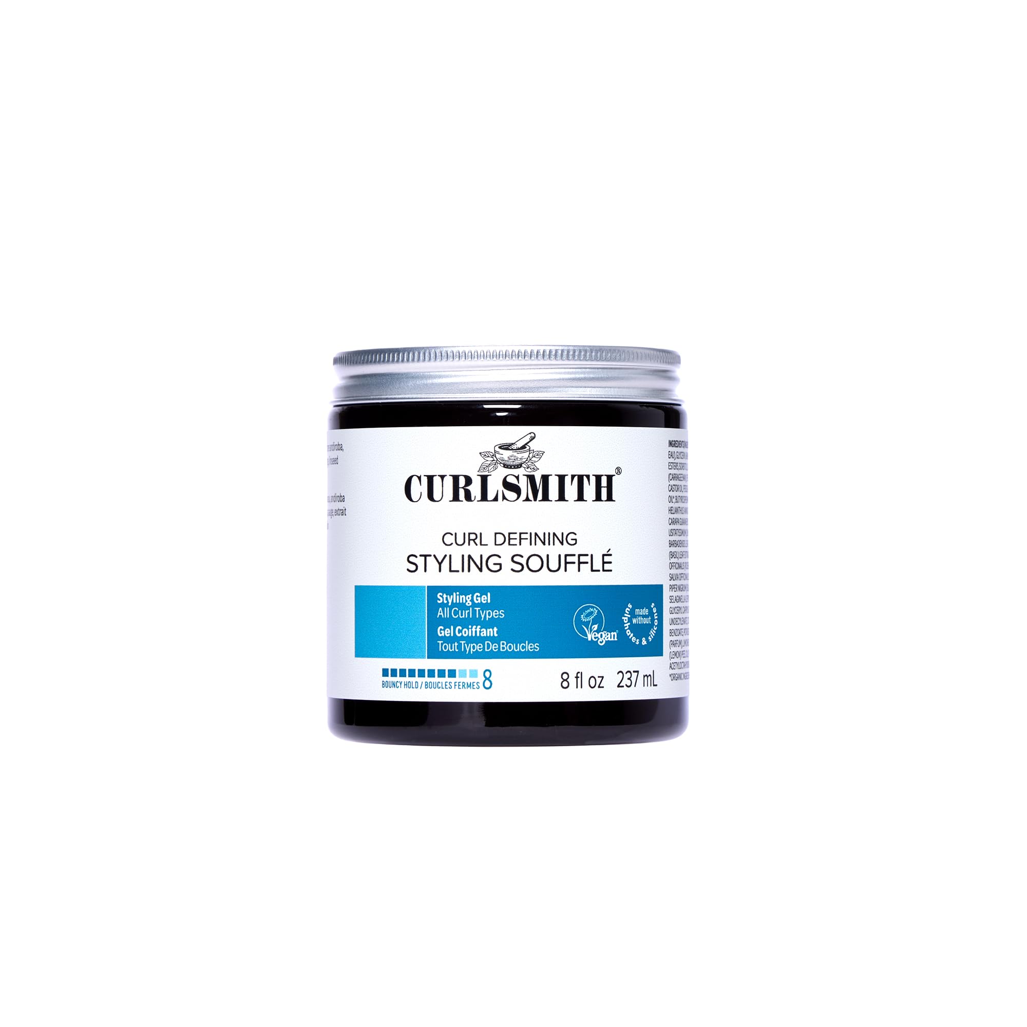CurlSmith Curl Defining Soufflé bottle front – vegan, strong hold styling.
