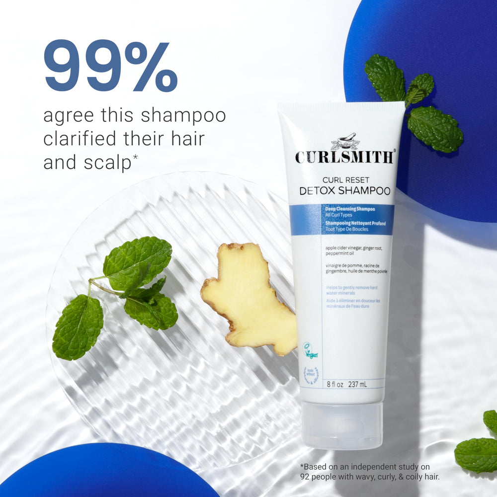 CURLSMITH Curl Reset Detox Shampoo chelating agent helps rinse away minerals