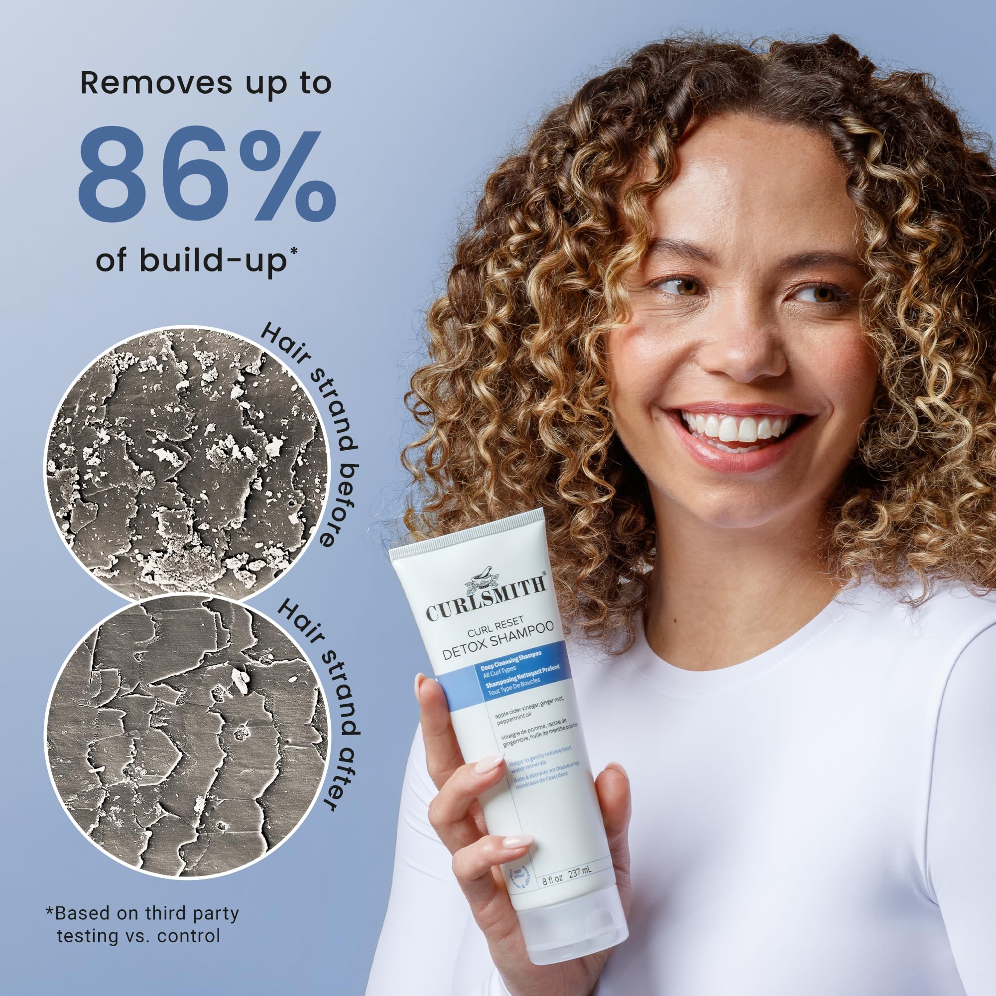 CURLSMITH Curl Reset Detox Shampoo peppermint oil delivers a refreshing tingle