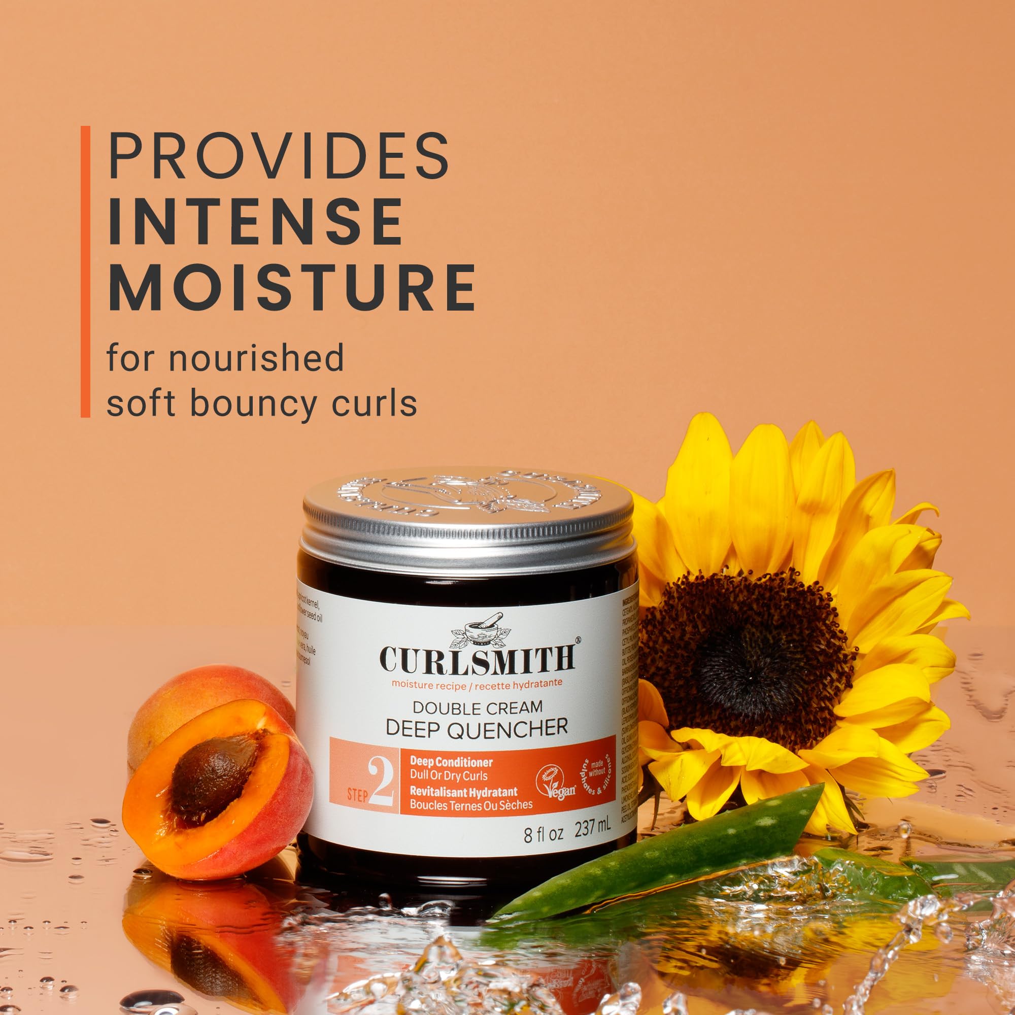 Wet hair with Deep Quencher for long-lasting hydration and shine.