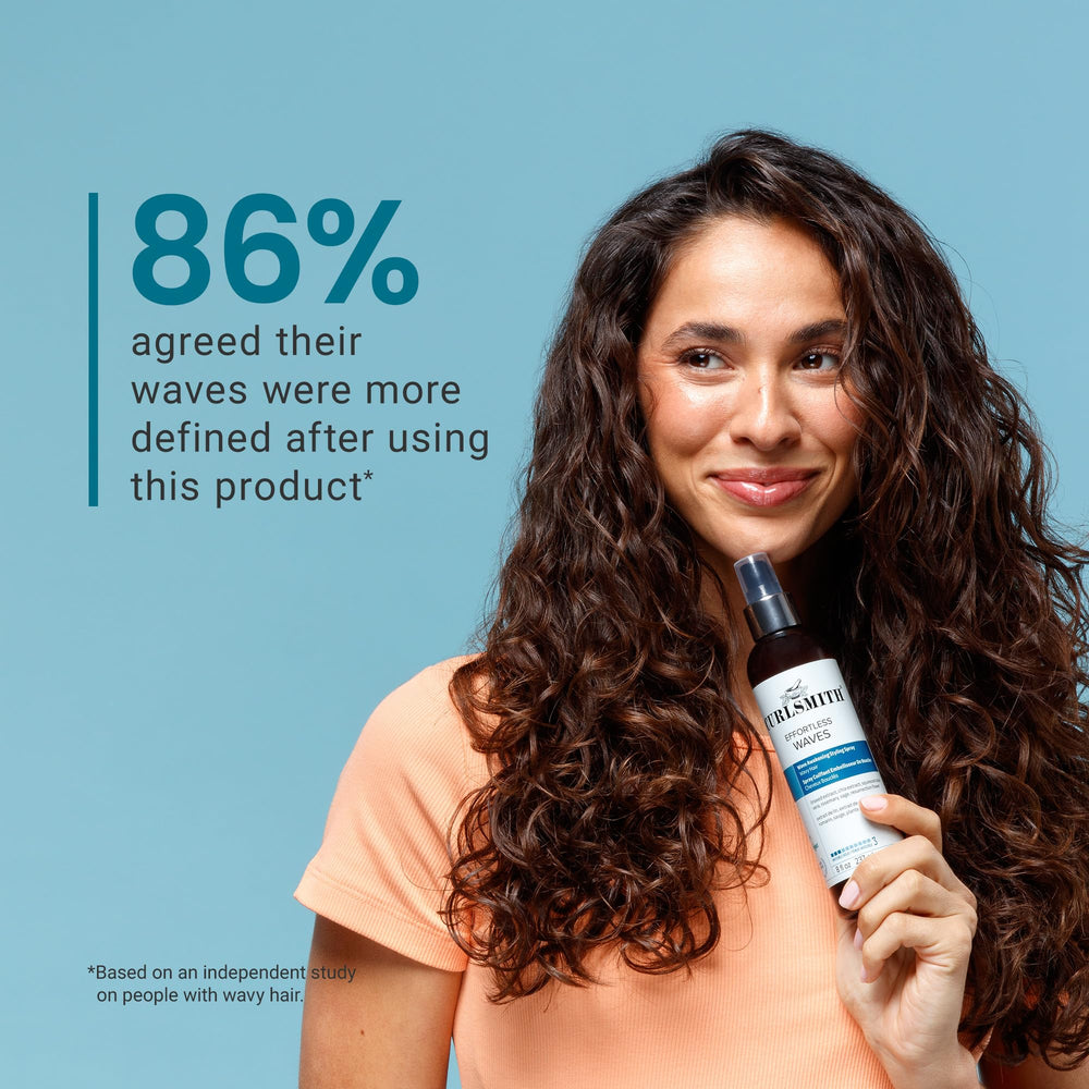 Close-up of CurlSmith Effortless Waves Spray nozzle dispersing product.