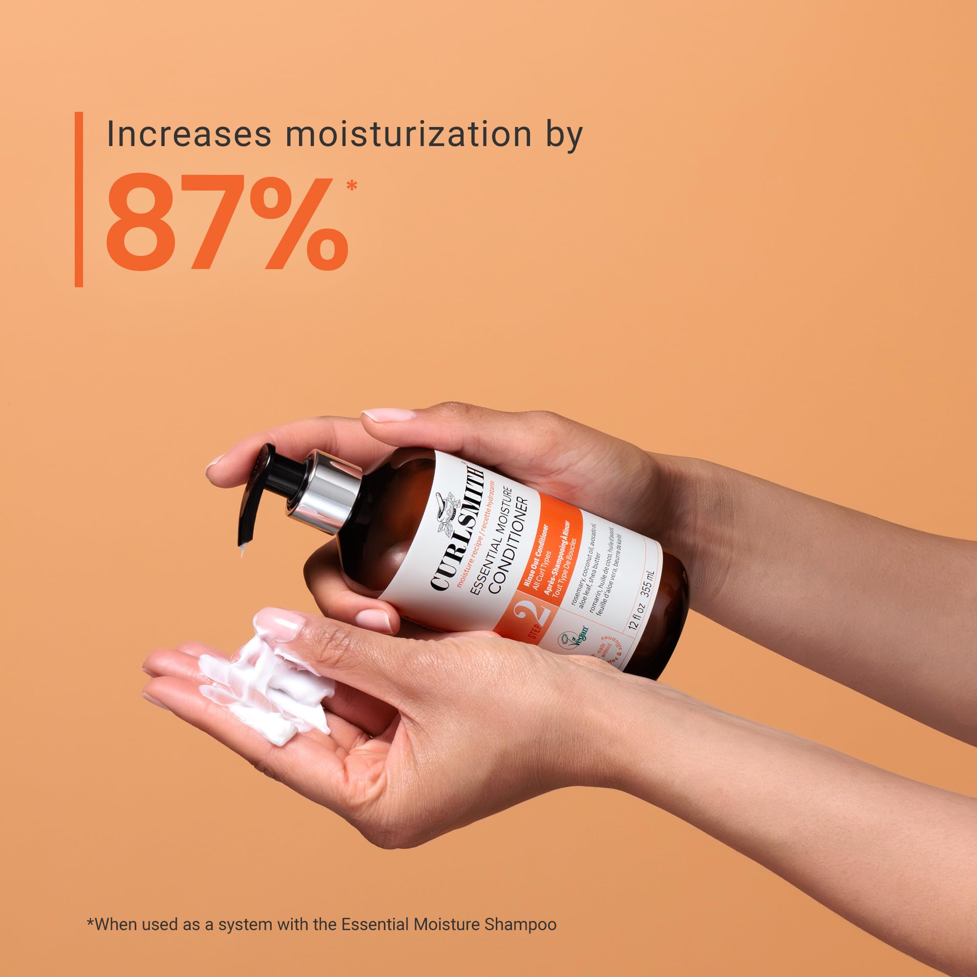 Color-safe badge on CURLSMITH Essential Moisture Conditioner for color-treated hair.