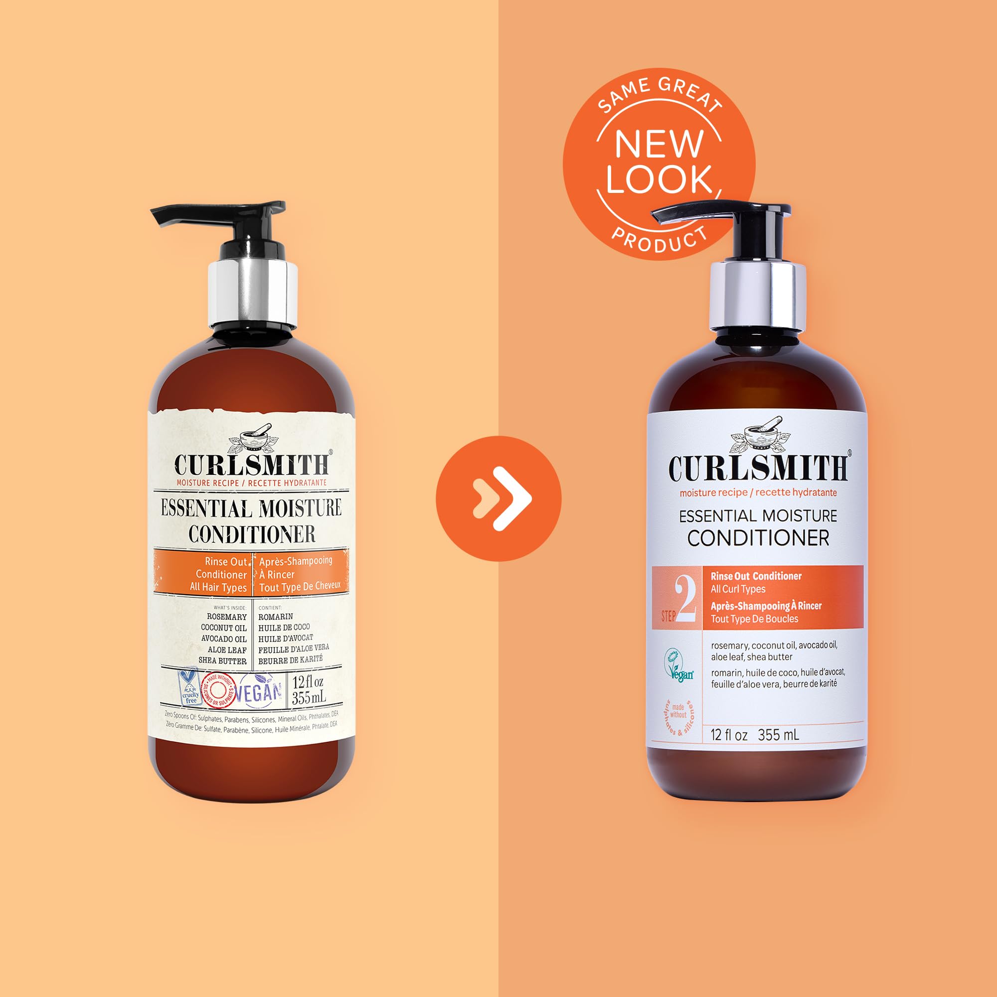 Vegan logo on CURLSMITH Essential Moisture Conditioner packaging.