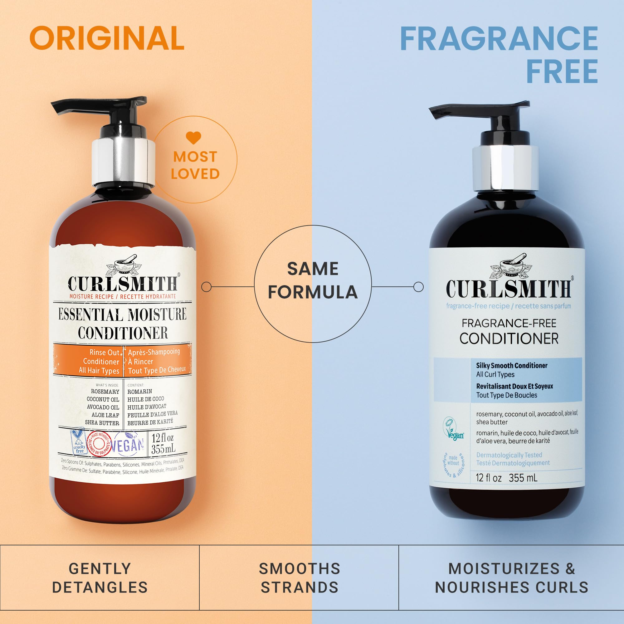 CURLSMITH fragrance-free conditioner helps soften and smooth curls for easy manageability.