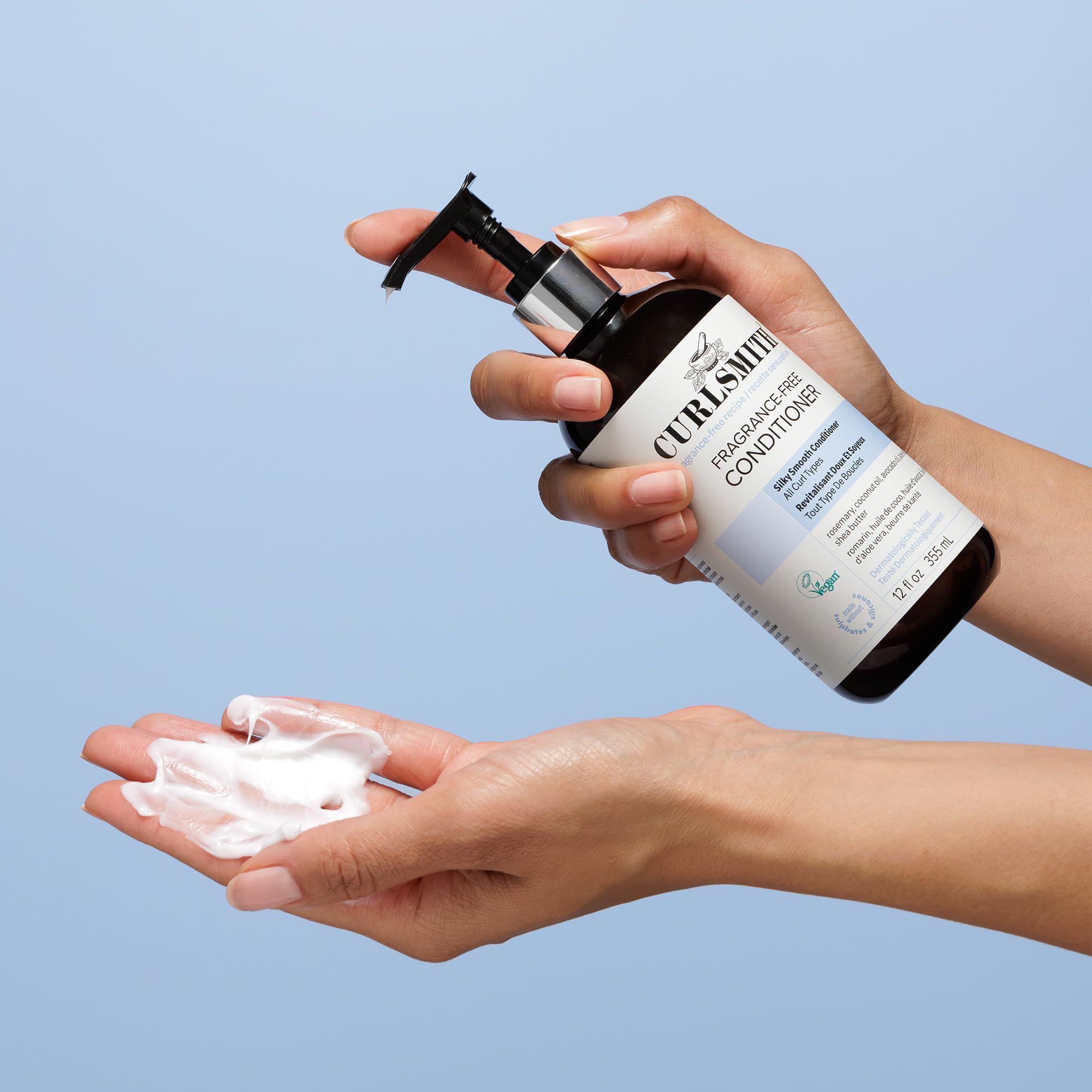 CURLSMITH fragrance-free conditioner emphasizes a lightweight formula for soft hair.