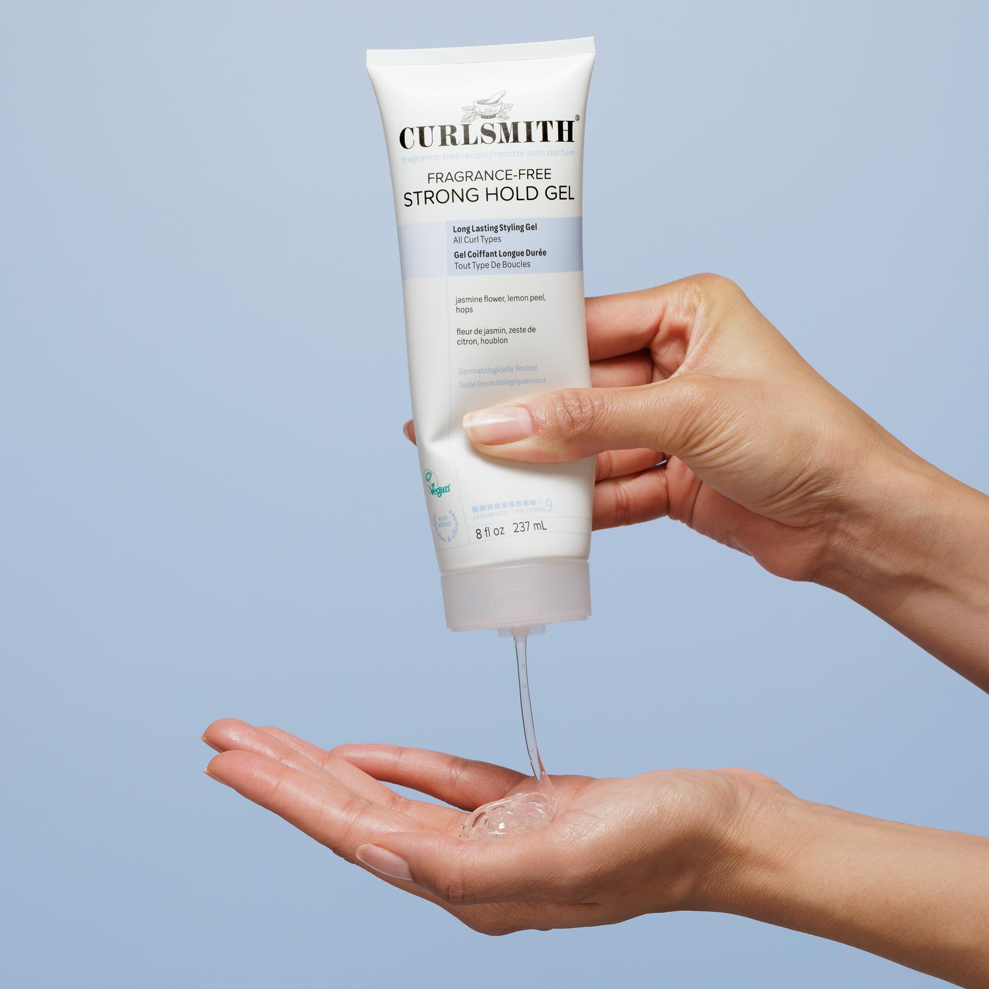 CURLSMITH fragrance-free gel features plant-based ingredients like lemon peel