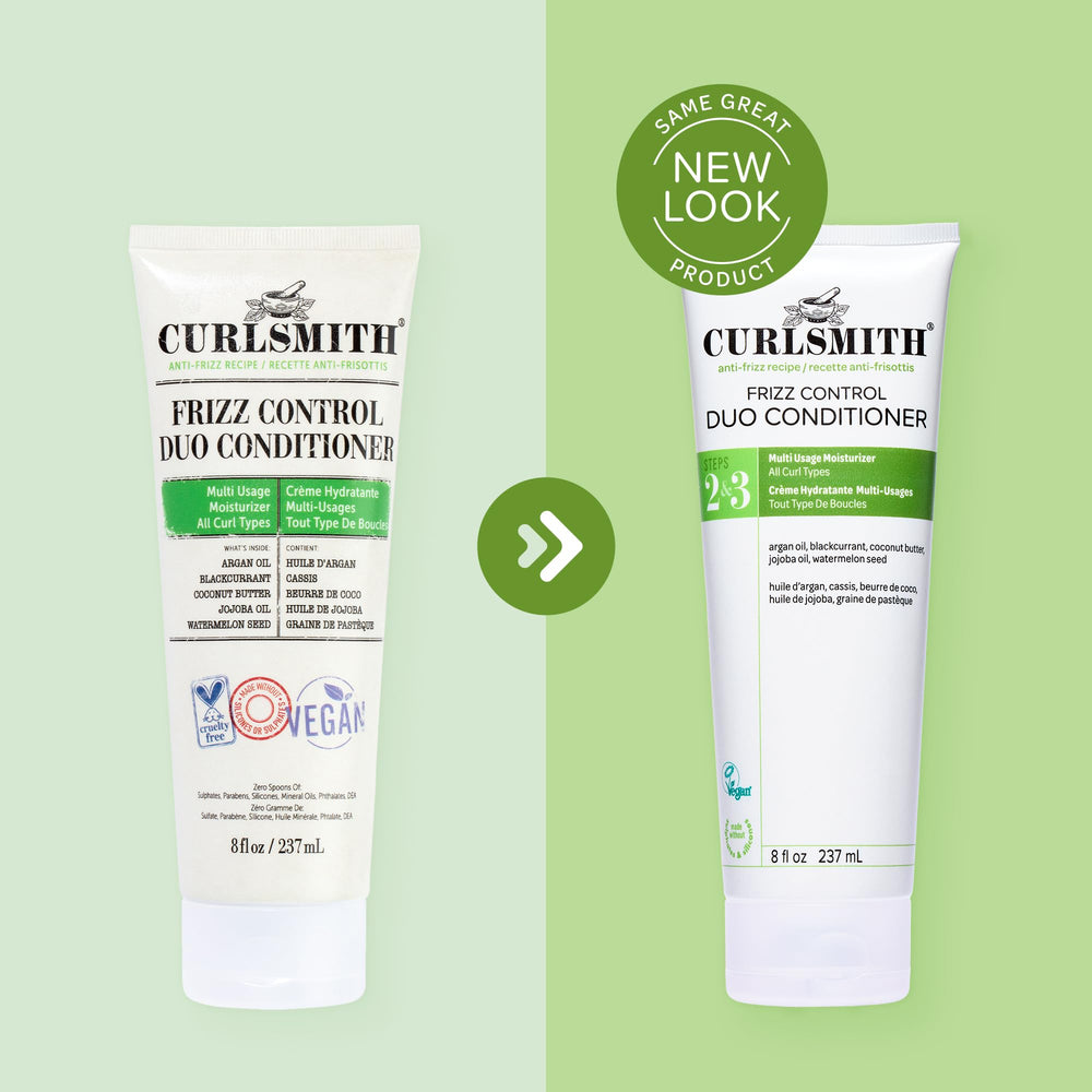 CURLSMITH Frizz Control Duo coconut butter feature emphasizing lipid replenishment.