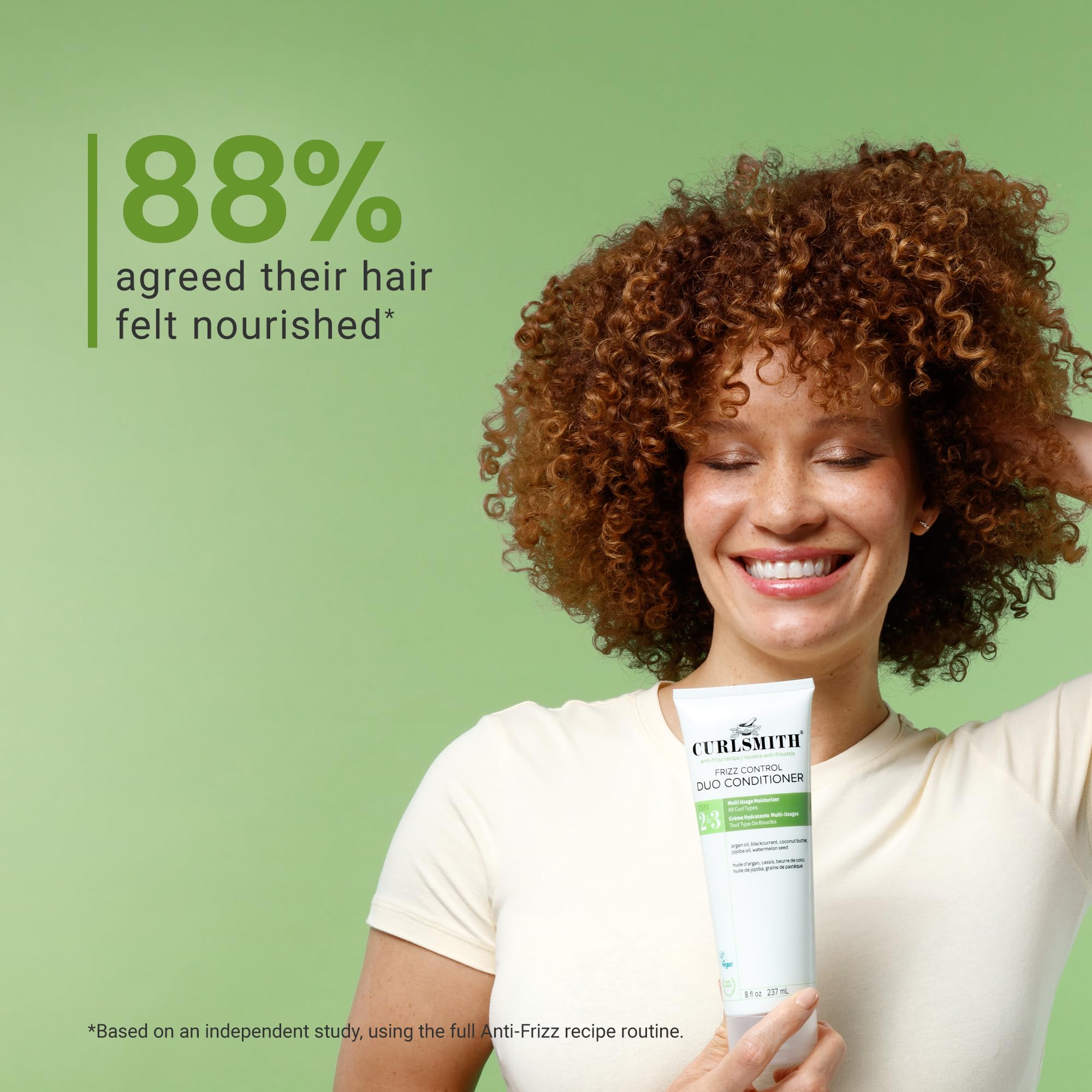 CURLSMITH Frizz Control Duo smooth strands after use.