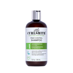 CURLSMITH Frizz Control Shampoo bottle showcases frizz-fighting action for defined curls.