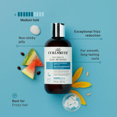 CurlSmith Frizz Rescue tri-oil ingredients image emphasizes sunflower, watermelon, and argan oils