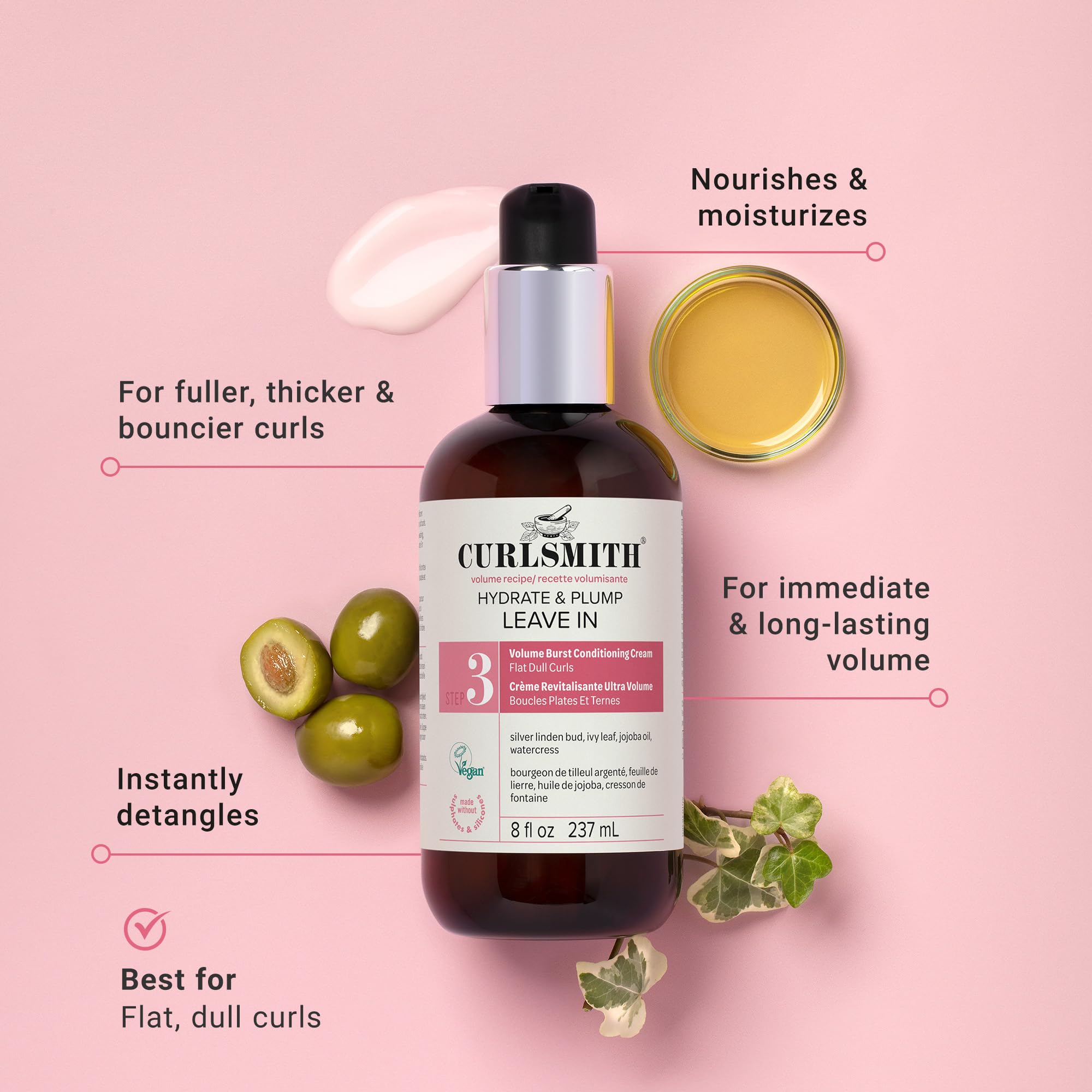 Close-up of CURLSMITH Hydrate & Plump Leave-In for lightweight conditioning