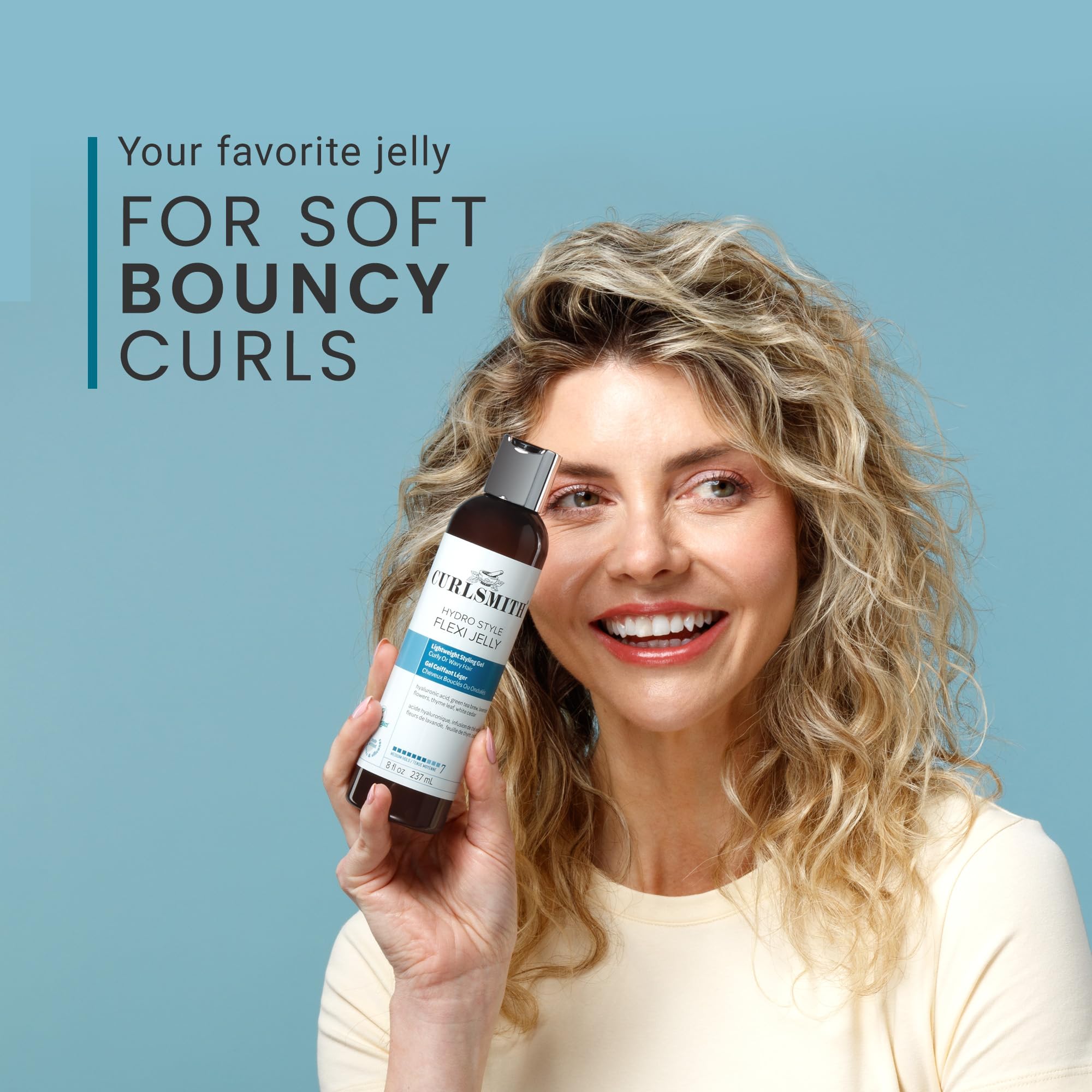 CURLSMITH Hydro Style Flexi-Jelly light cast drying suggests flexible hold and subtle texture.