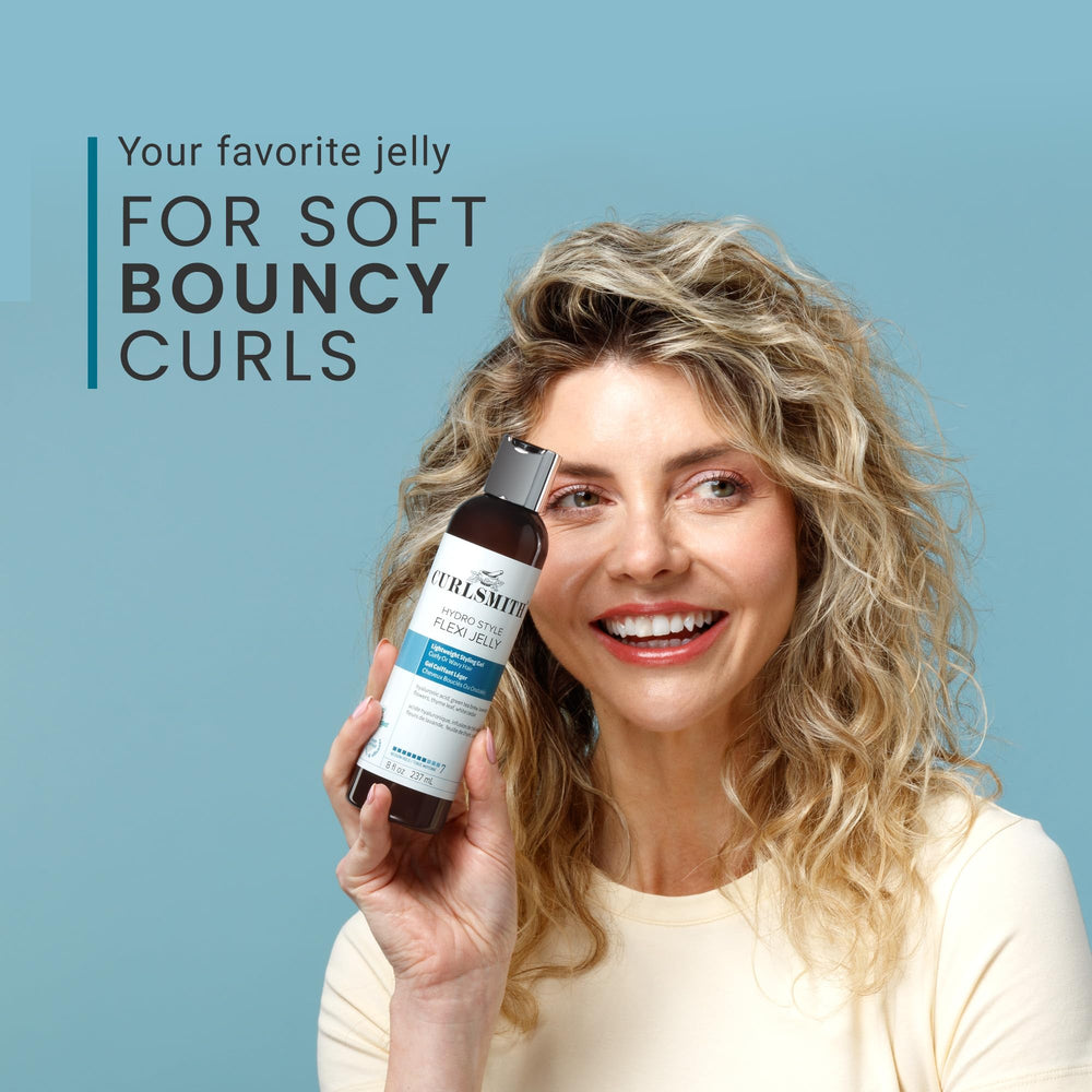 CURLSMITH Hydro Style Flexi-Jelly light cast drying suggests flexible hold and subtle texture.