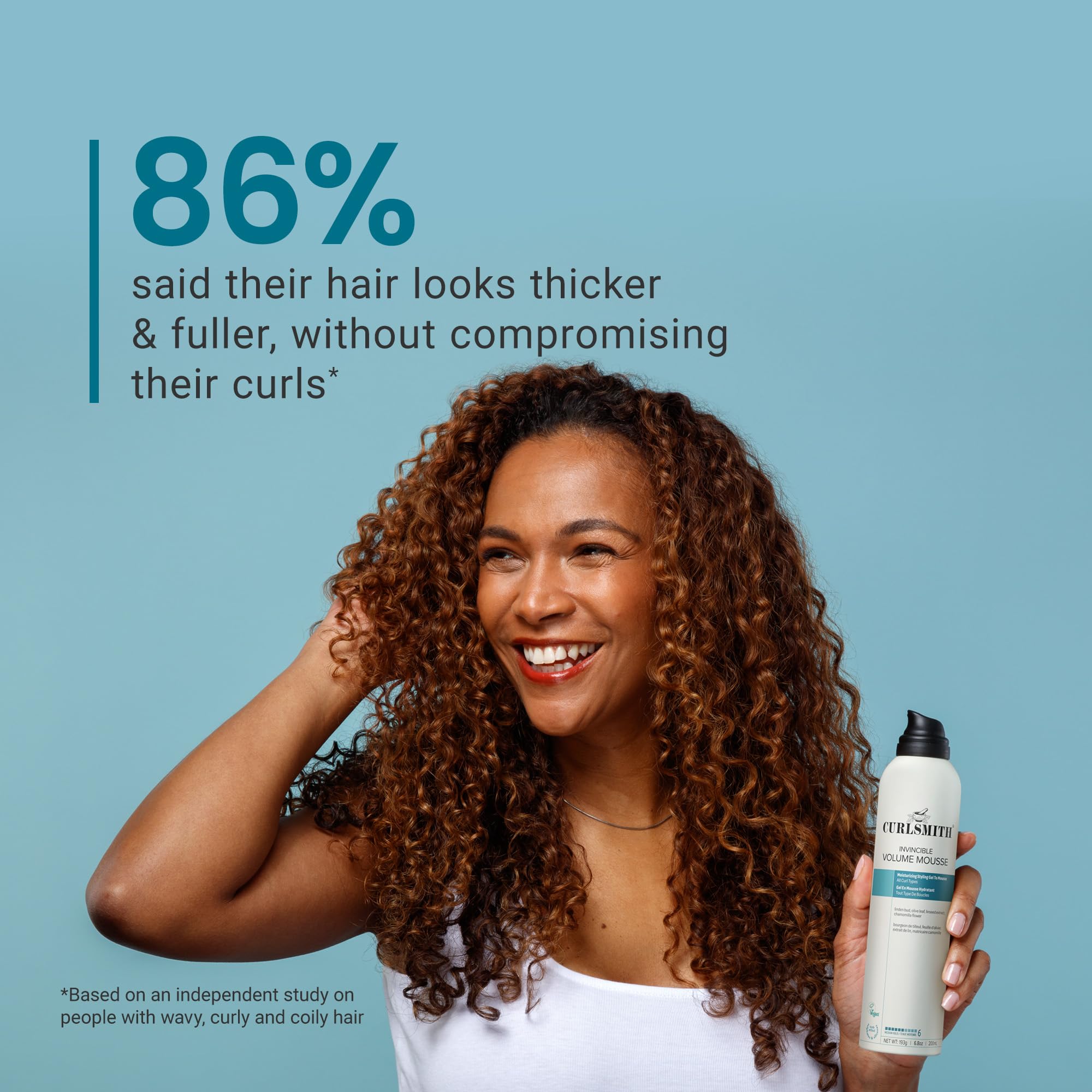 CURLSMITH Invincible Volume Mousse free from sulfates, silicones, and drying alcohol.