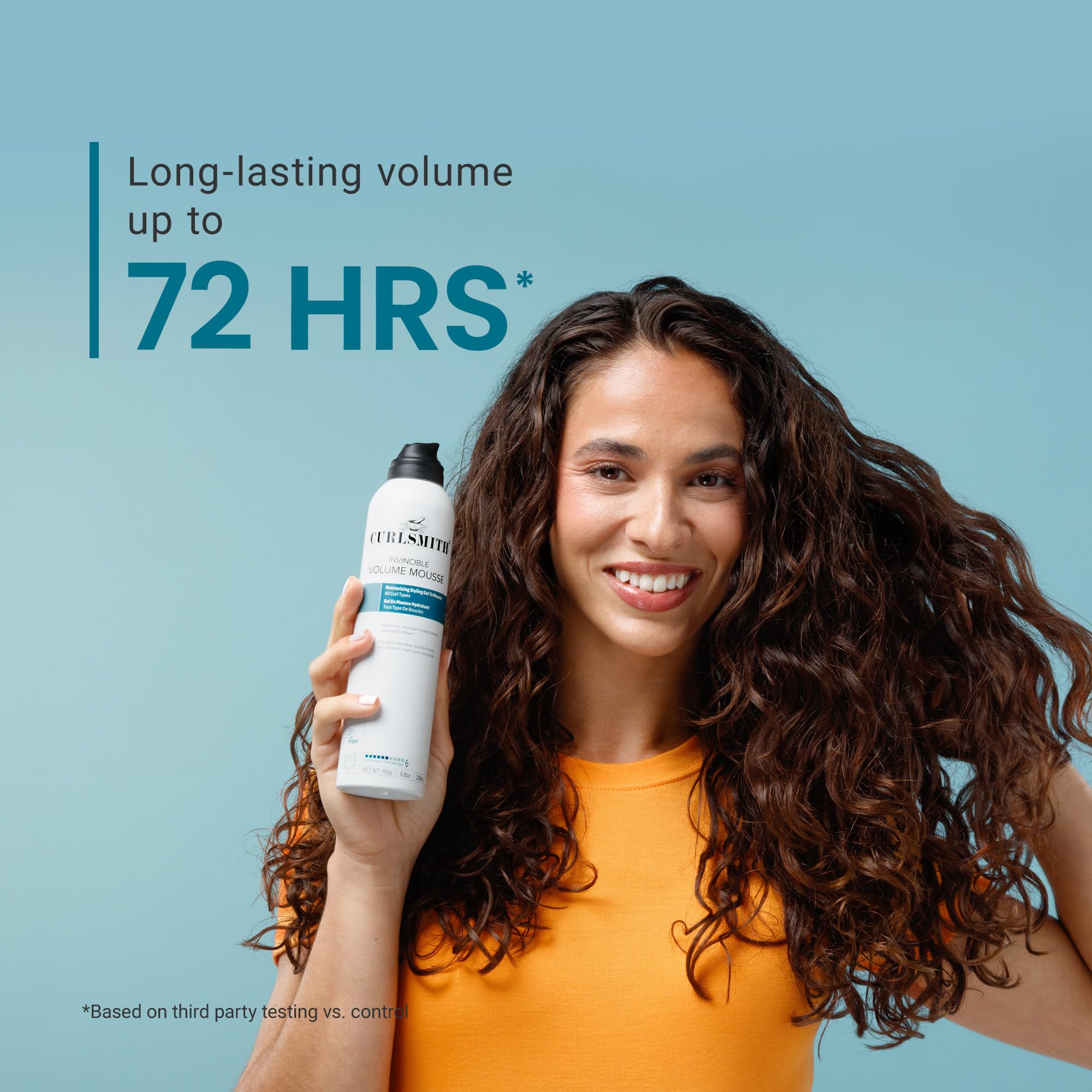 CURLSMITH Invincible Volume Mousse defines curls with noticeable fullness.