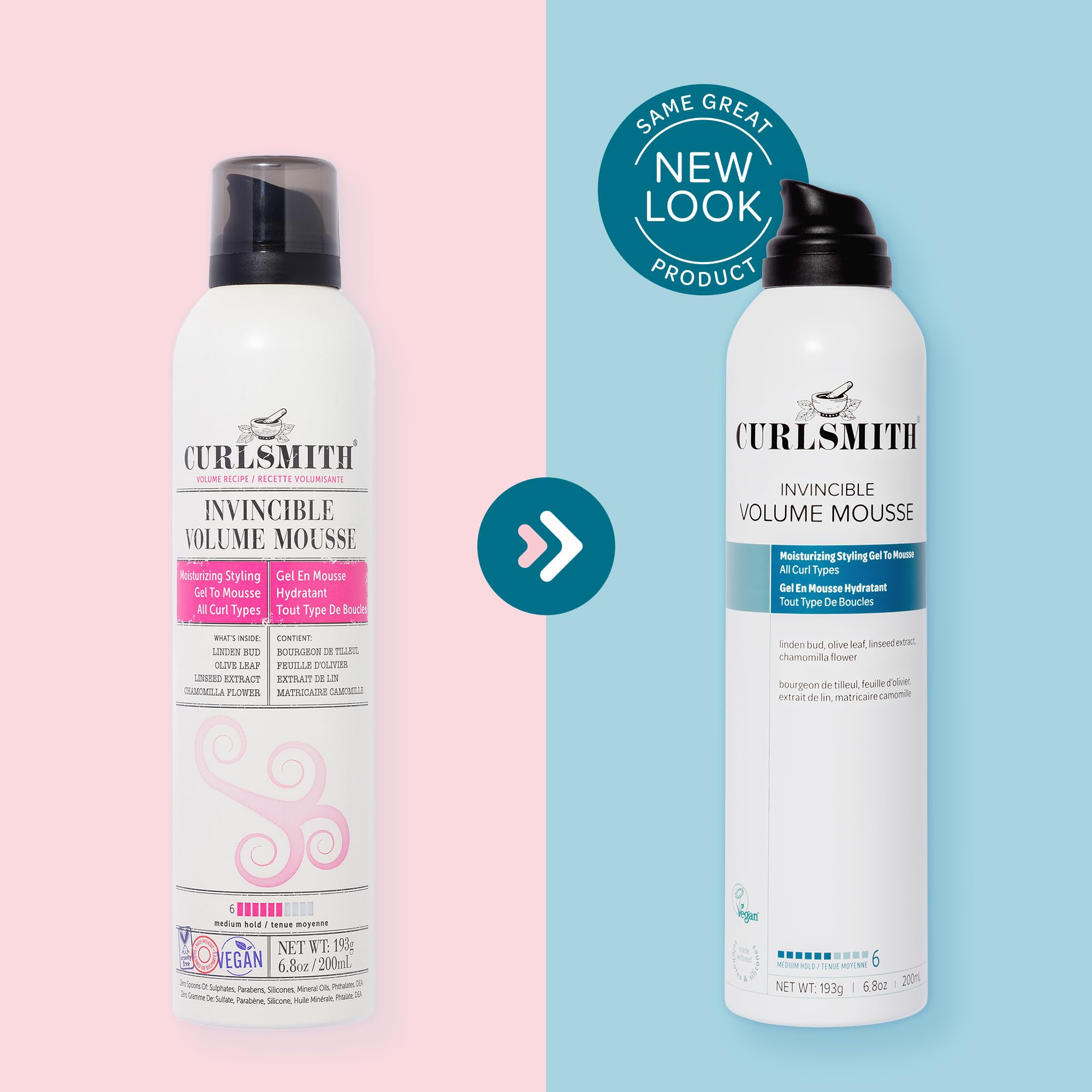 CURLSMITH Invincible Volume Mousse highlights olive stem cell complex in action.
