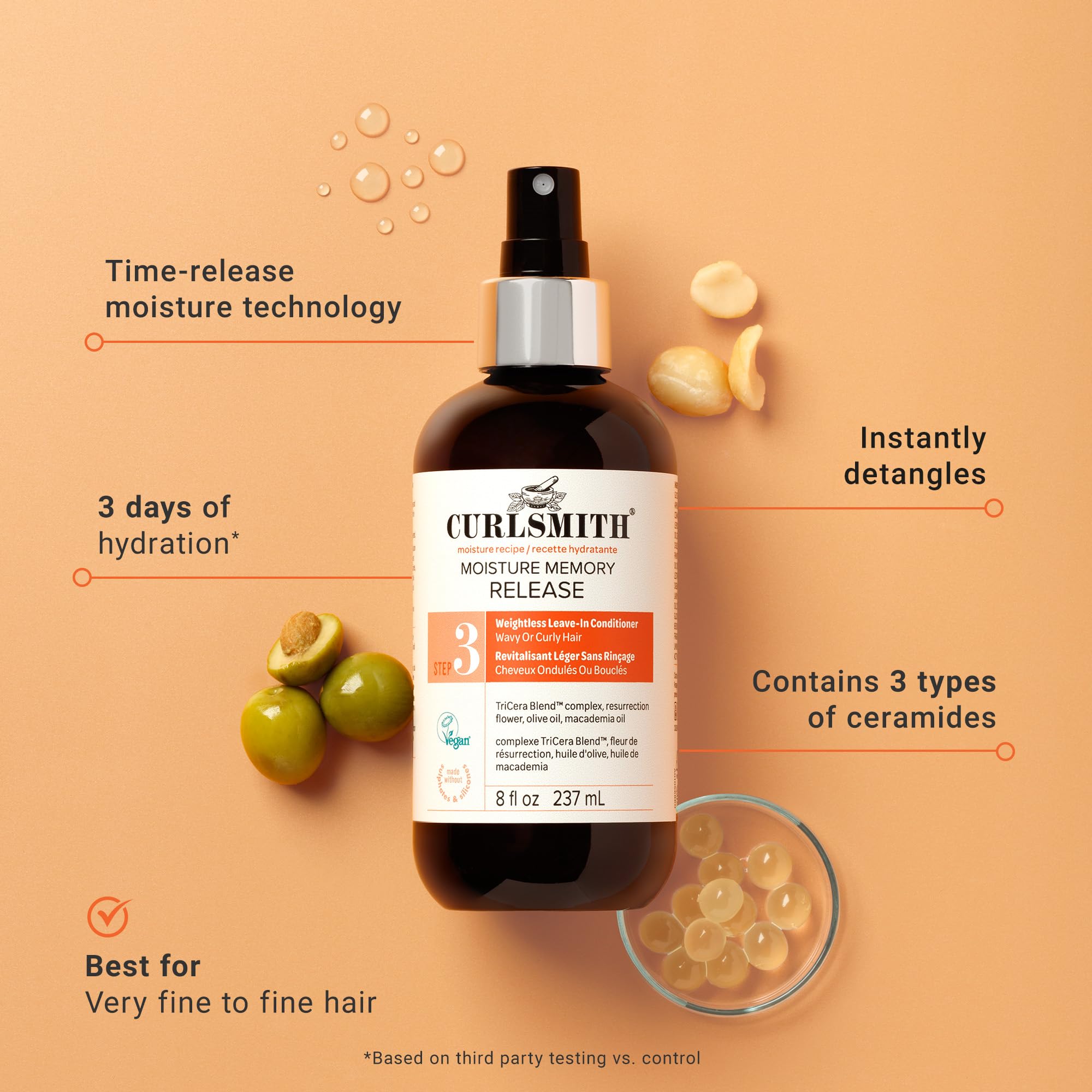 CurlSmith Moisture Memory Release spray application shows even coverage for detangling on wash day.