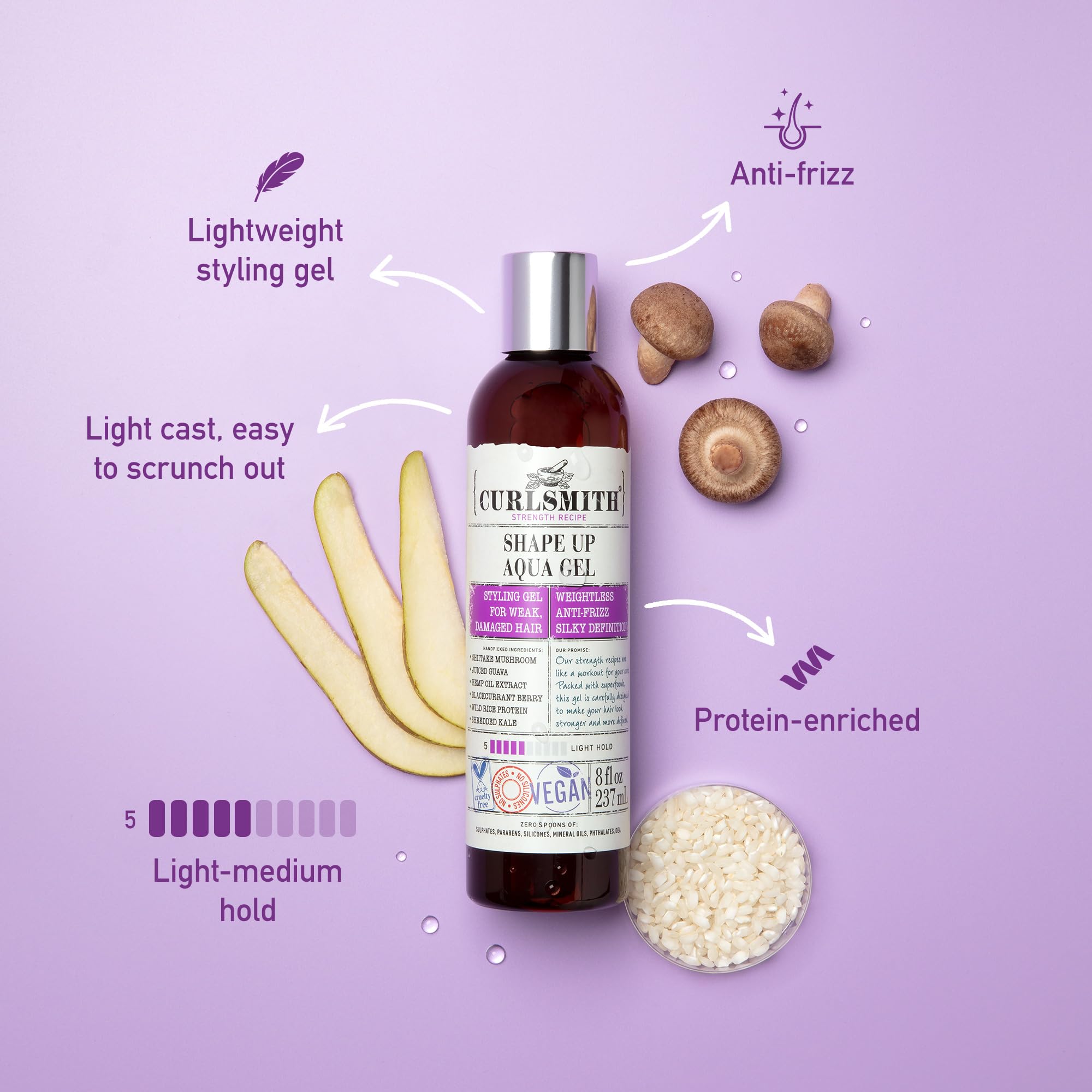 Hands applying CurlSmith Aqua Gel to curls for light hold