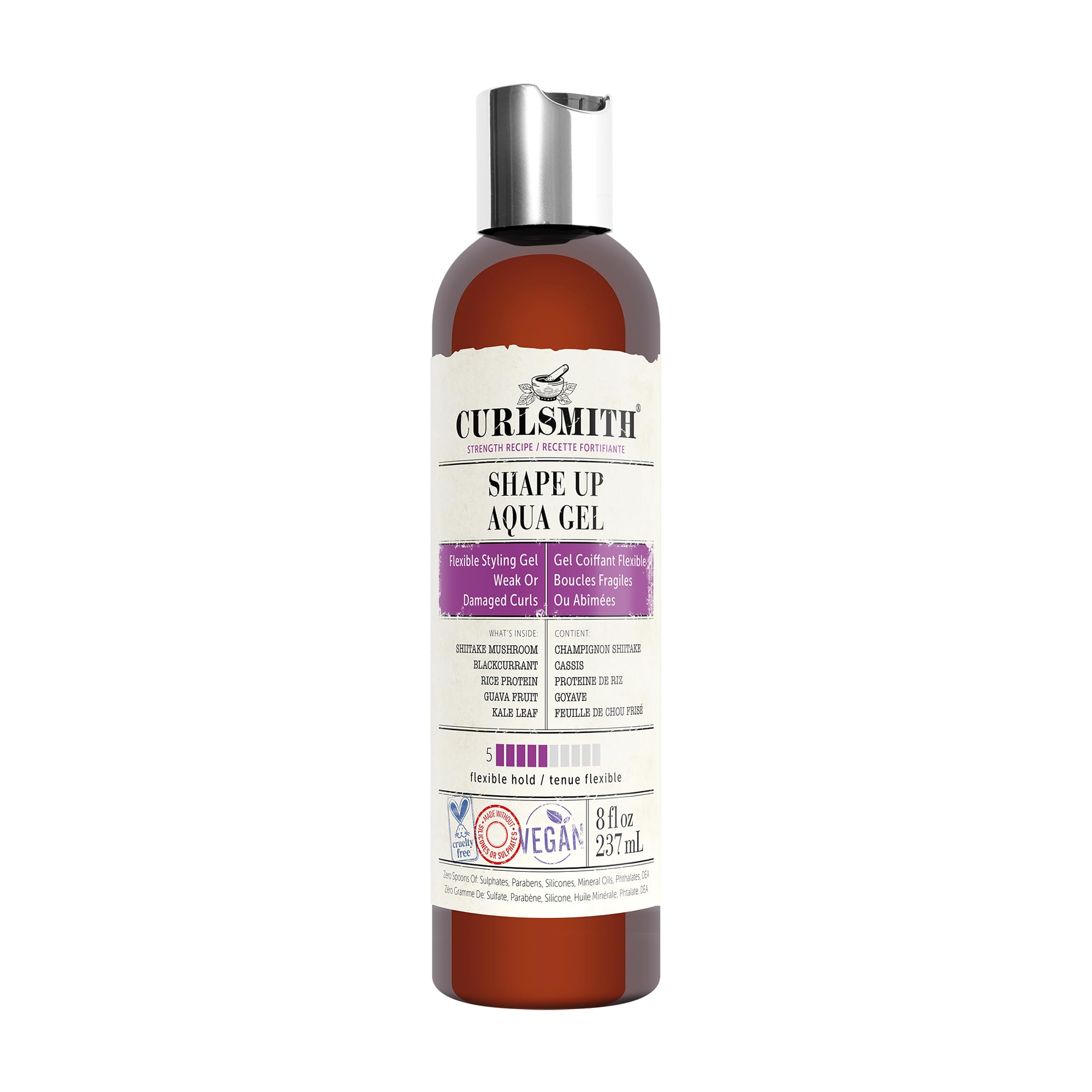 CurlSmith Shape Up Aqua Gel bottle showing lightweight hold for all curl types