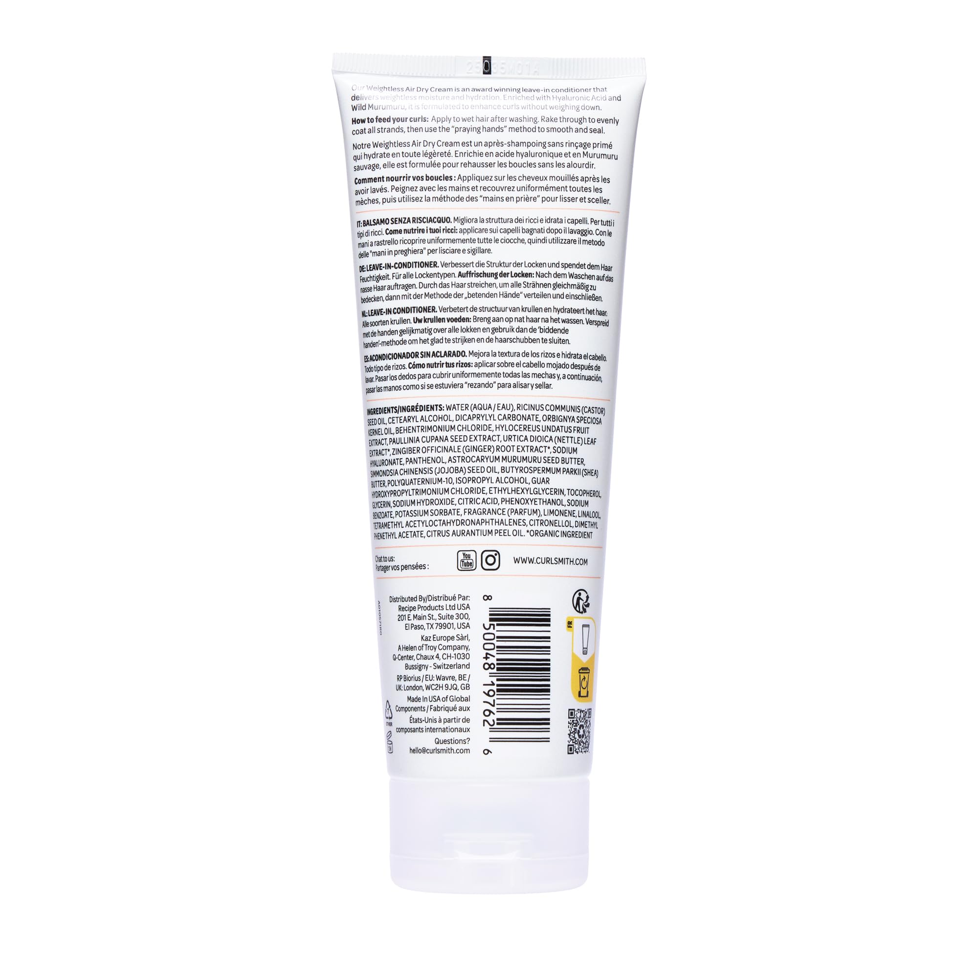 CURLSMITH Weightless Air Dry Cream branding as cruelty-free and trusted
