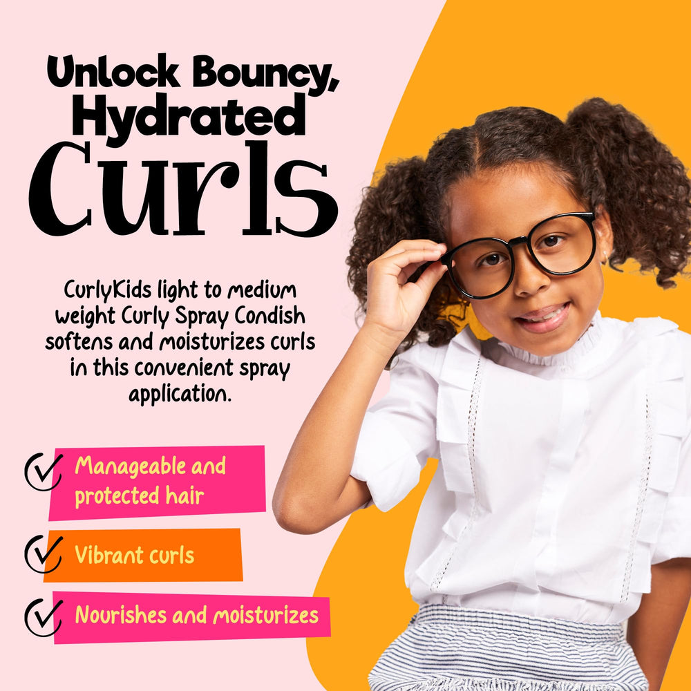 CurlyKids Curly Spray Condish aplicación en cabello húmedo para desenredar suave