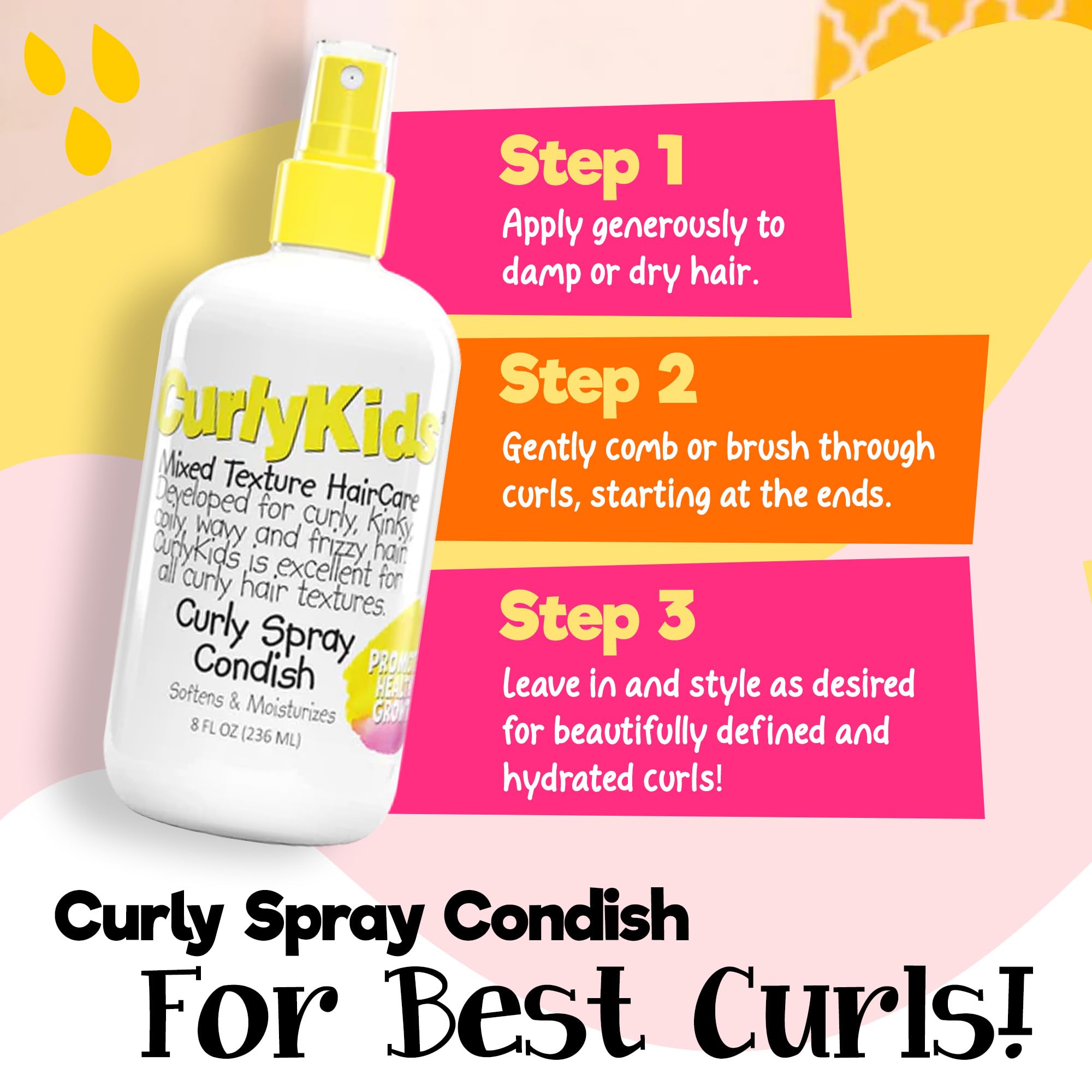 CurlyKids Curly Spray Condish ideal para rutina escolar y hidratación diaria