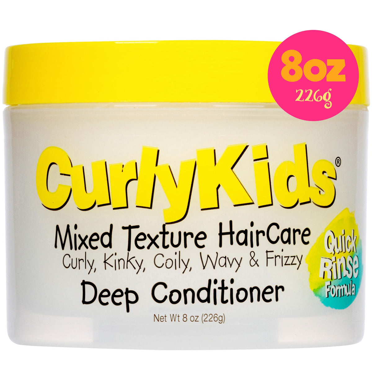 CurlyKids desenredante para cabello infantil en frasco 8oz, facilita peinado suave.