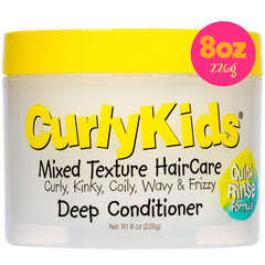 CurlyKids desenredante para cabello infantil en frasco 8oz, facilita peinado suave.