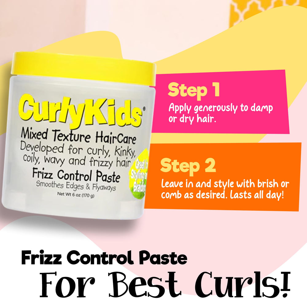 CurlyKids Frizz Control Paste efecto moldeable para estilos variados.