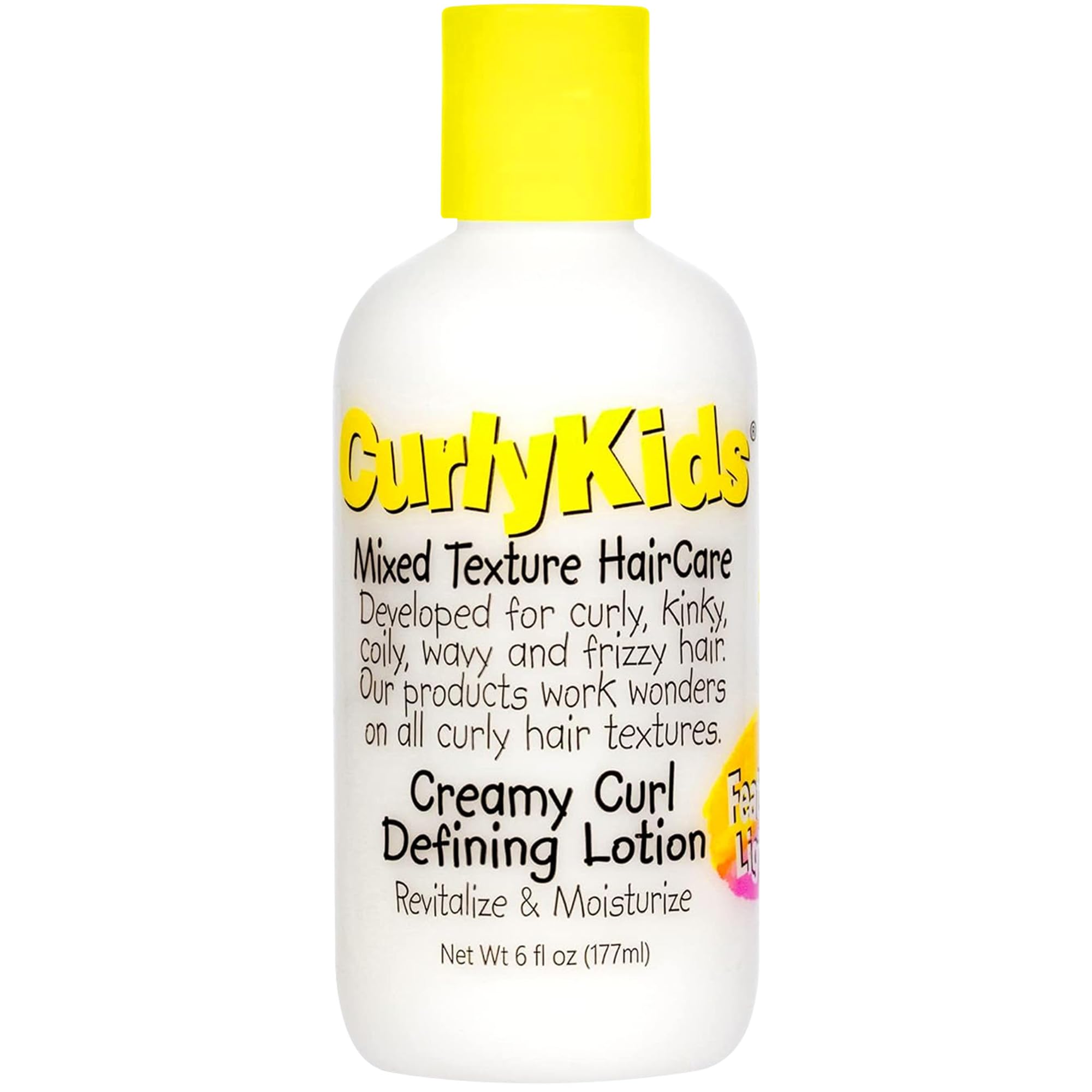 CurlyKids loción definidora de rizos en botella, rizos ligeros.