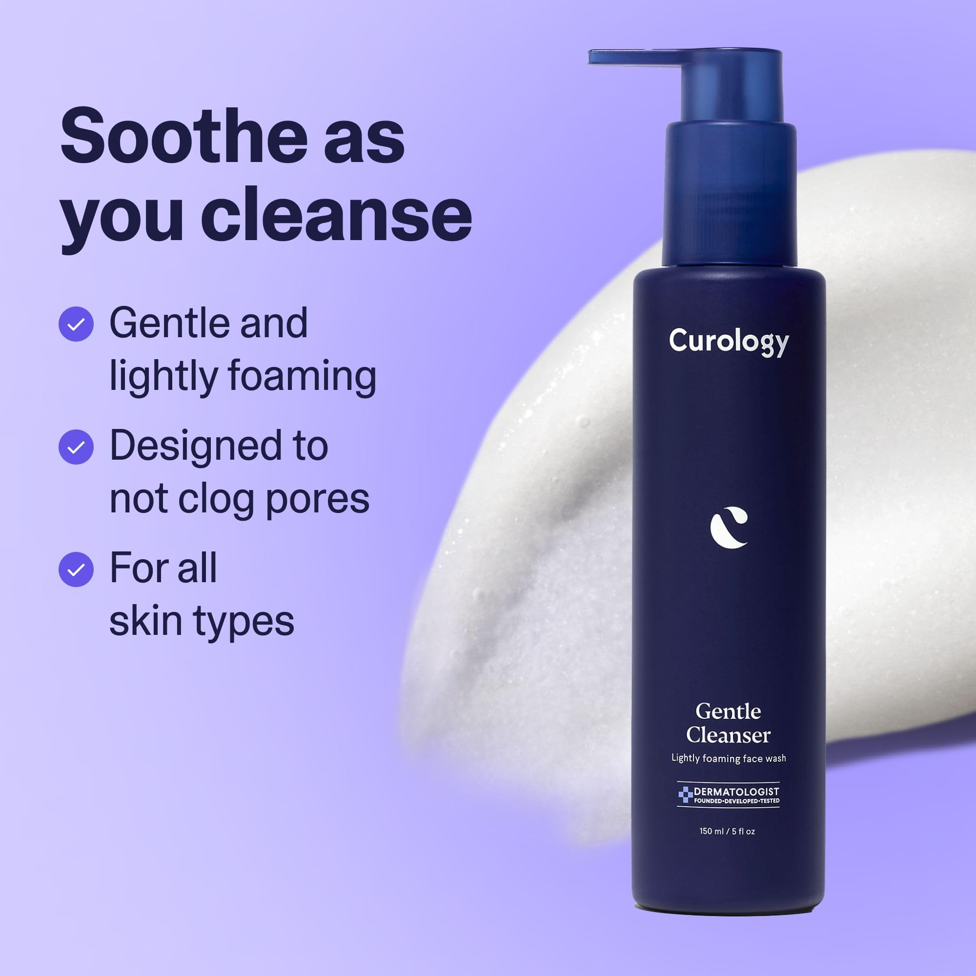 Curology espuma ligera, elimina suciedad y maquillaje.