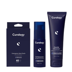 Curology Essentials Bundle box front showing skincare trio for cleansing and hydration.
