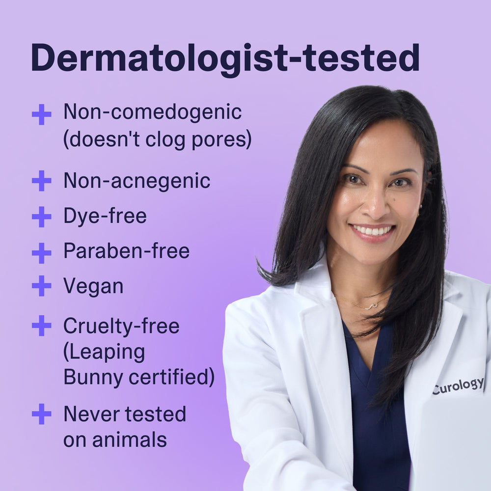 Curology gel hidratante, base para maquillaje suave y natural.