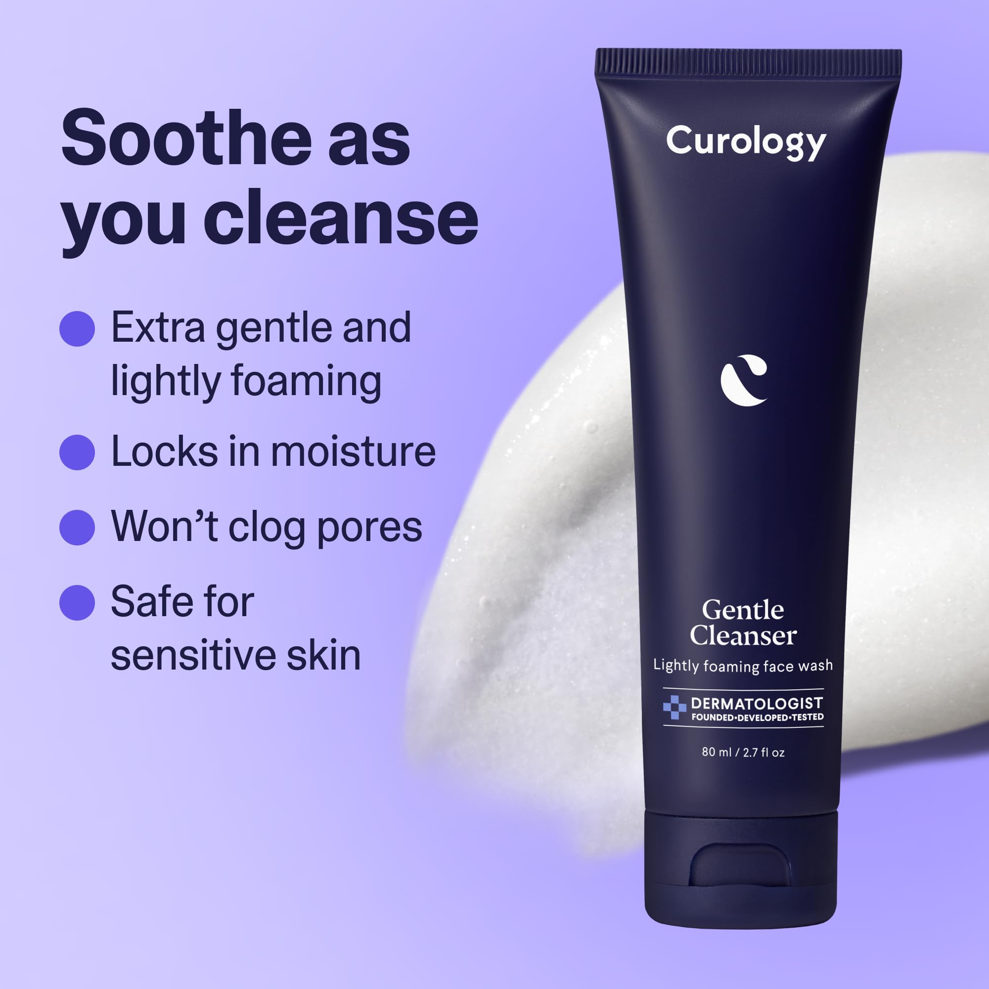 Curology Gentle Face Cleanser bottle with mild cleansing action for sensitive skin.