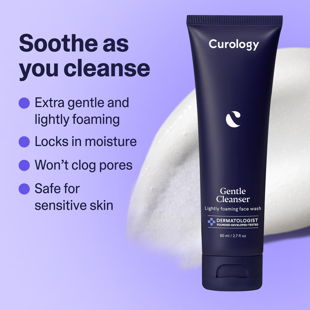 Curology Gentle Face Cleanser bottle with mild cleansing action for sensitive skin.