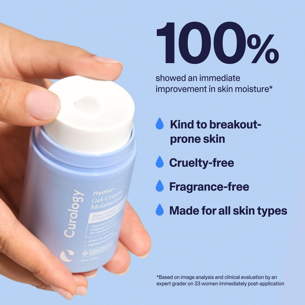 Curology Hydro+ Gel Cream uso diario mañana y noche para hidratación continua.