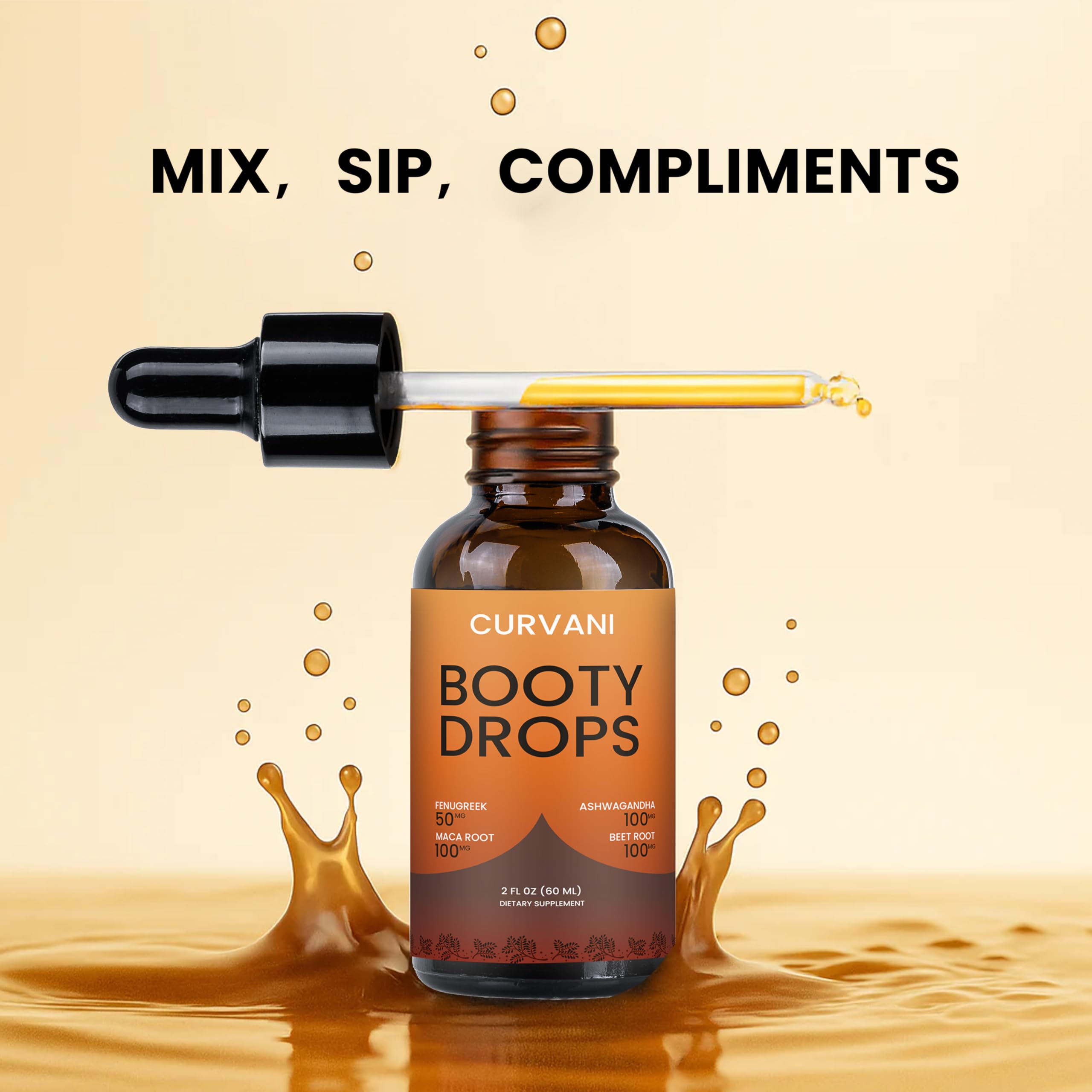 Curvani Booty Drops: dosis precisa con gota para uso diario.