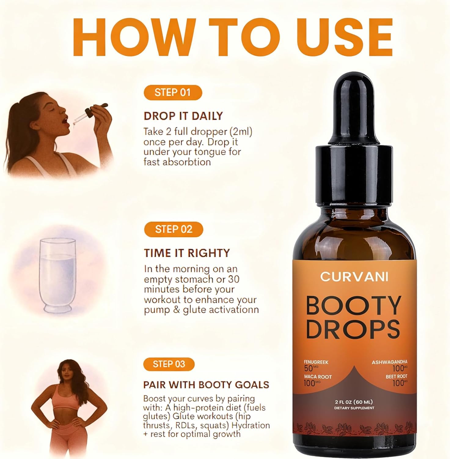 Curvani Booty Drops: foco en gluteos y curvas durante el entrenamiento.