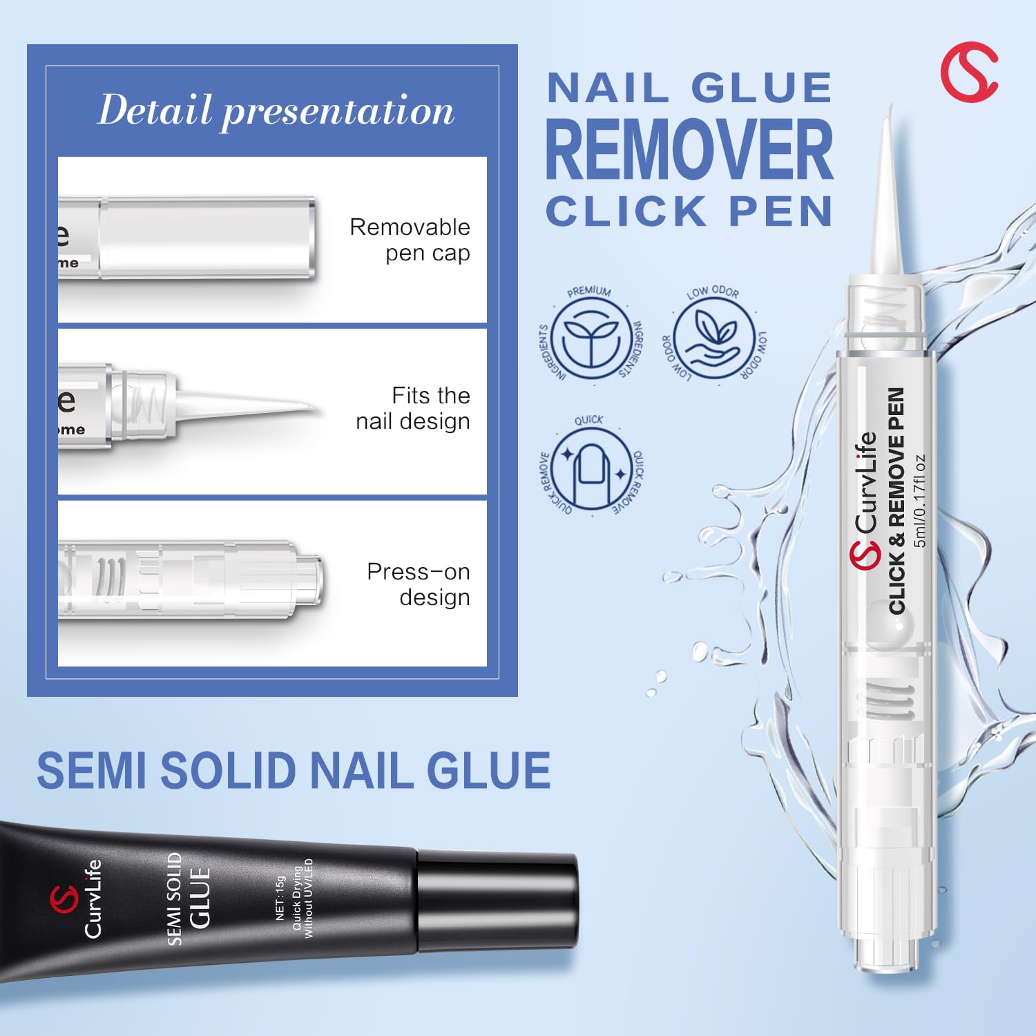 Curvlife aplicación rápida de gel sin luz UV para uñas perfectas.
