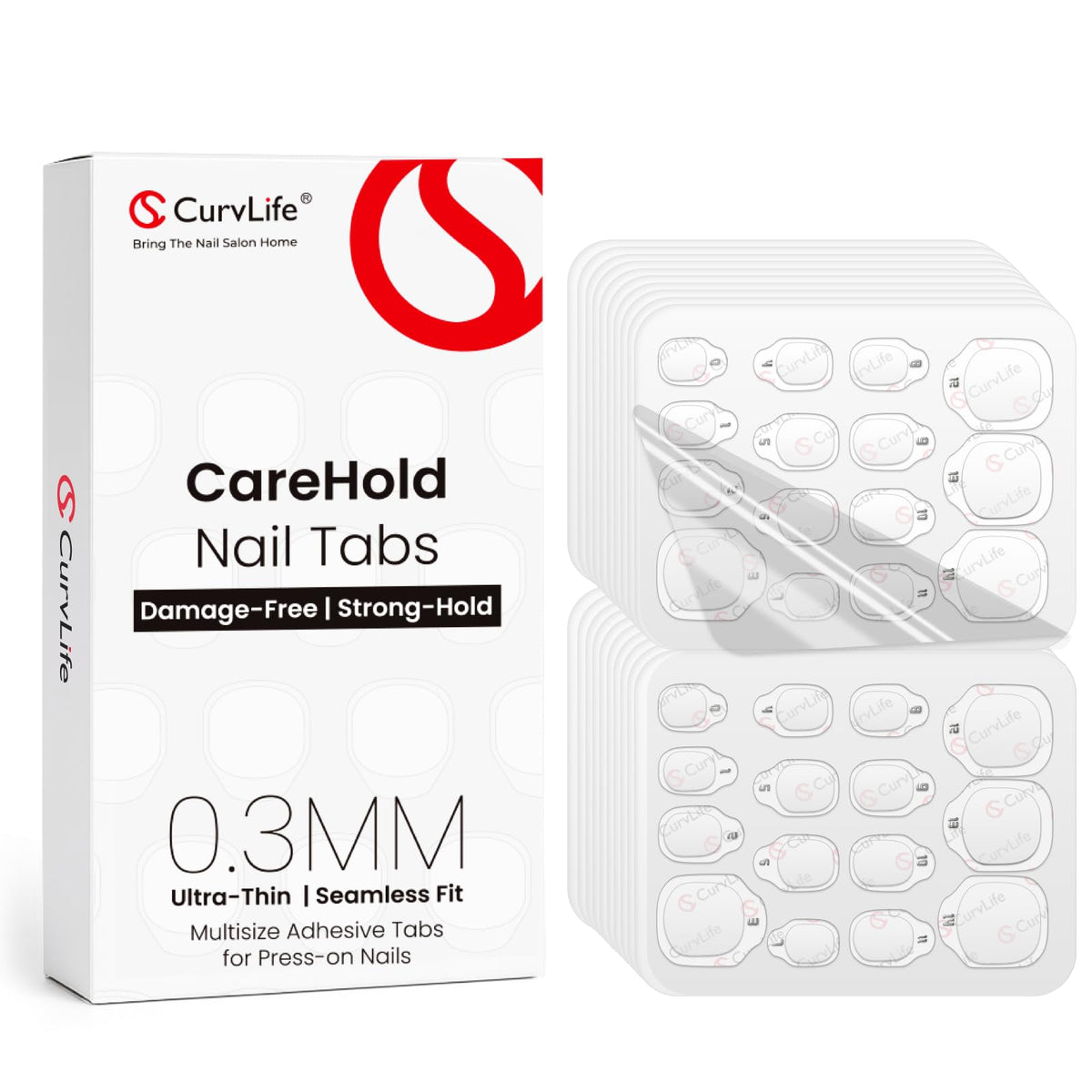 Curvlife CareHold Pro: tiras adhesivas 0-3mm transparentes para un acabado natural