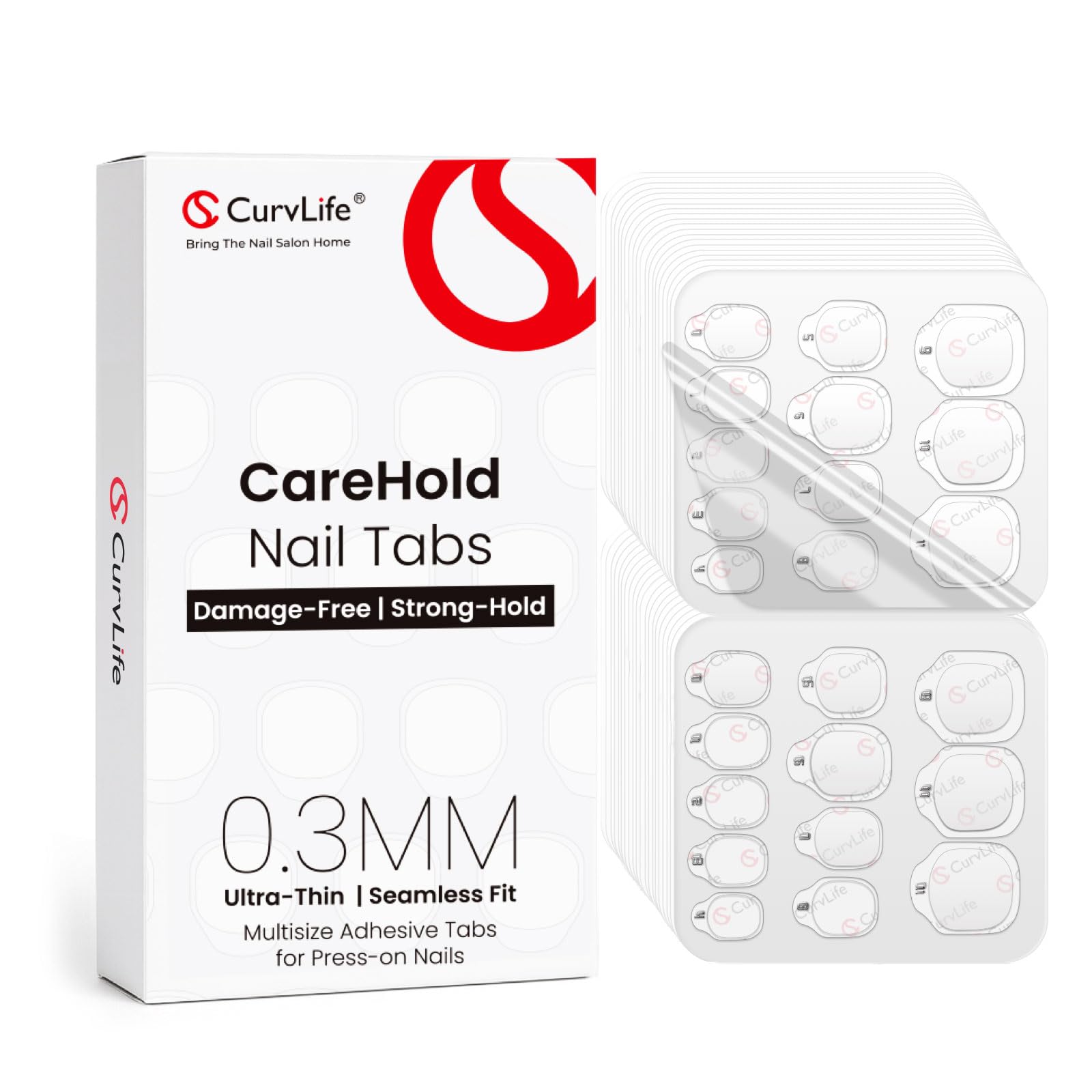Curvlife CareHold: tapas adhesivas uñas 0.3mm para un acabado limpio y cómodo