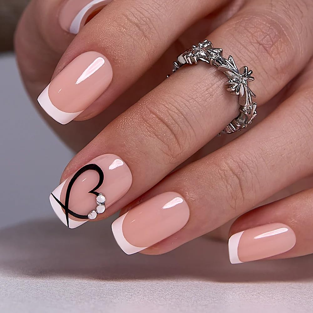 Curvlife uñas con diseño Frances clásico, puntas definidas para un look elegante y de uso diario